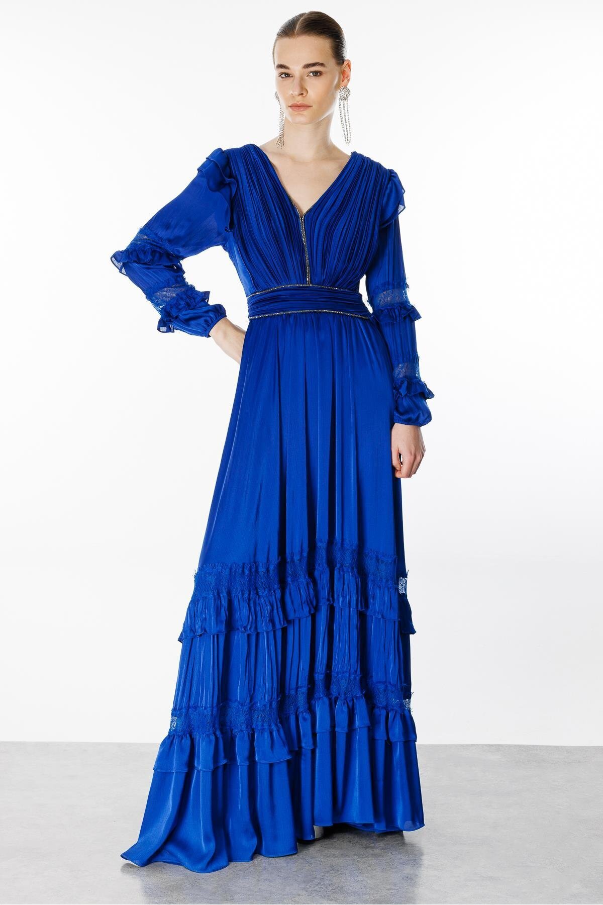 Moda İlgi-Saks Blue - Lace Pleated Fashion Dress 3