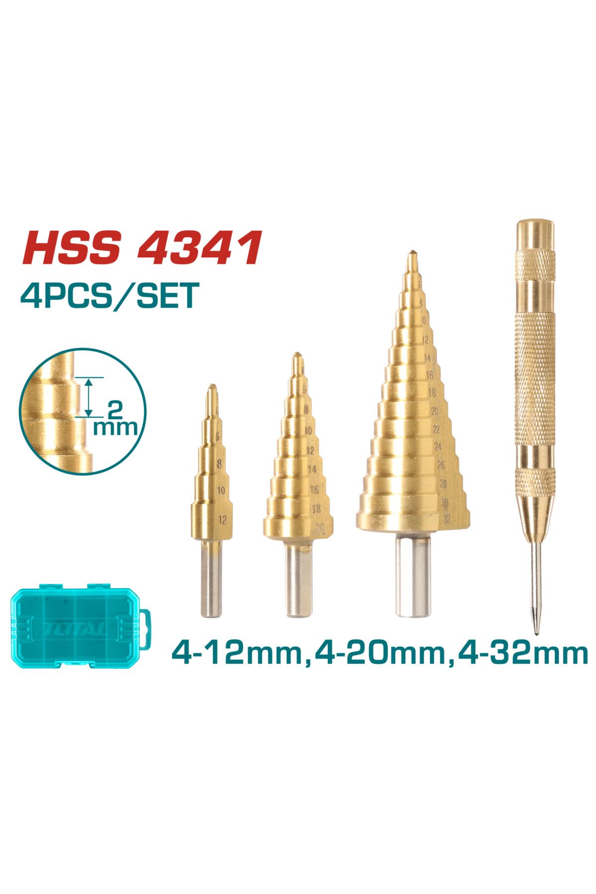4 Parça Kademeli Matkap Ucu Seti , Kozalak Panç Seti TACSD2041 NMS HIRDAVAT - 1