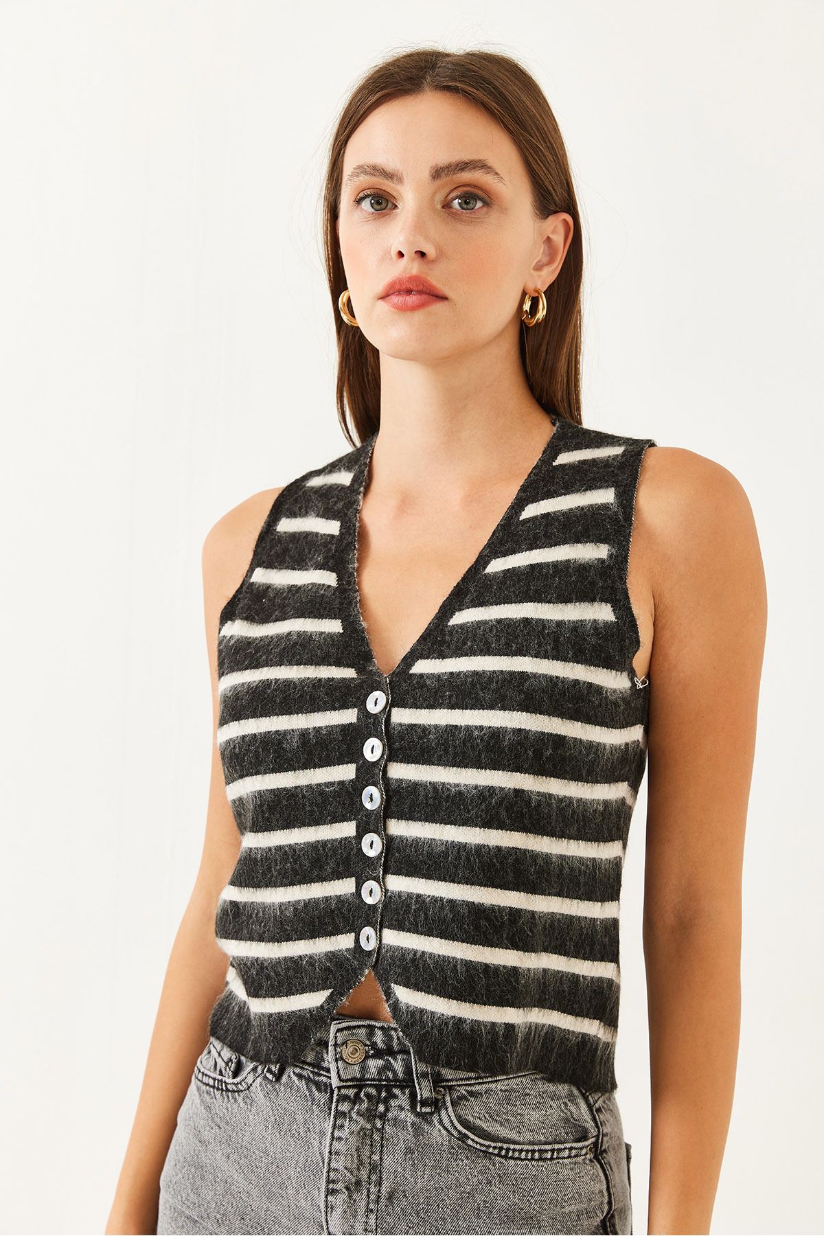 Bianco Lucci-Gestreifte Strickweste für Damen TY 231005 60251905 6
