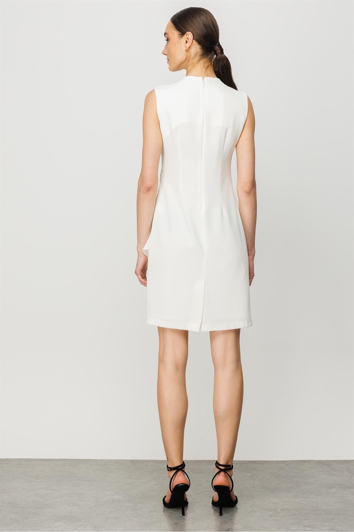 Moda İlgi-Modailgi Sleeveless Flounce Detailed Dress Ecru 7