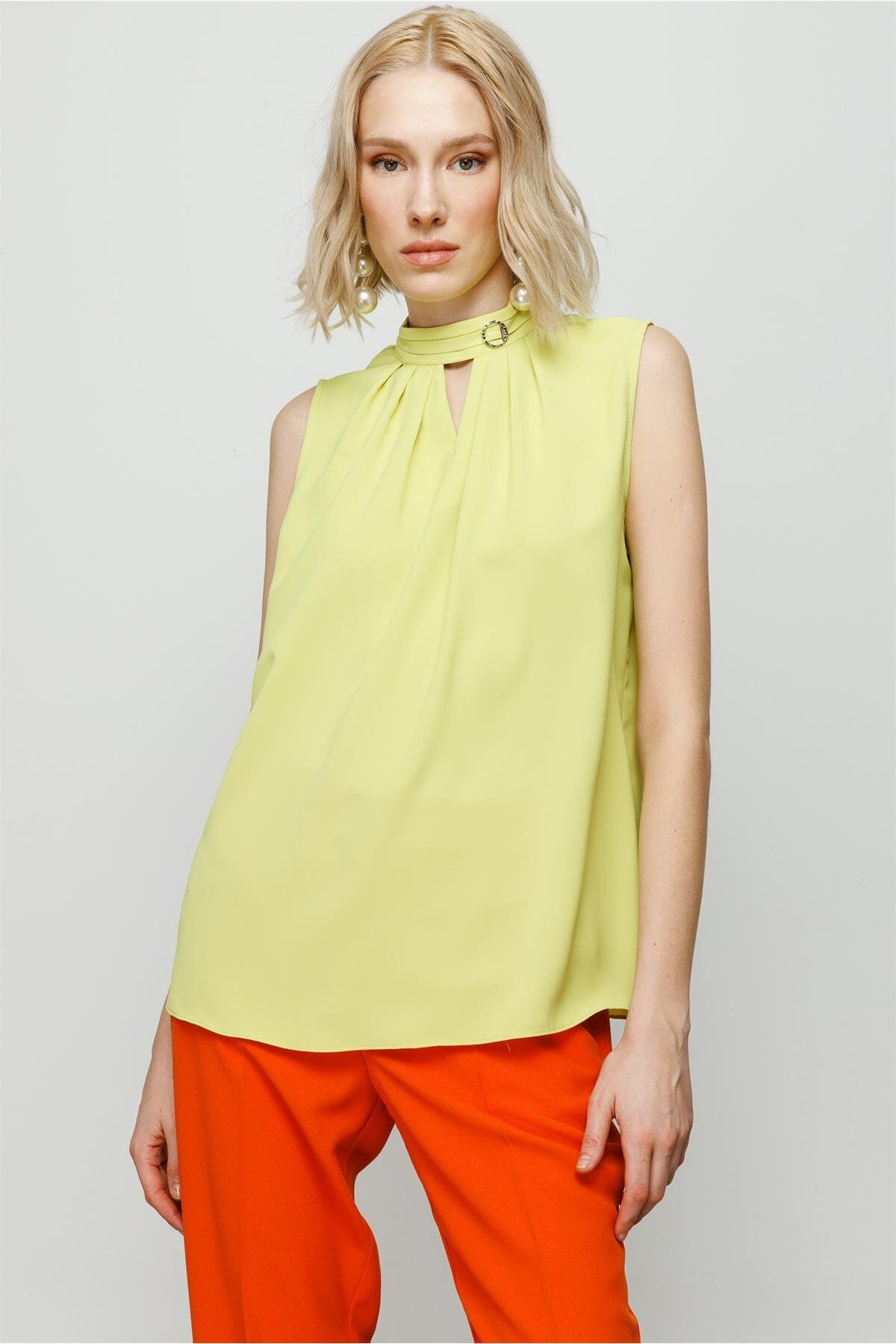 Moda İlgi-Modailgi Collar Accessory Sleeveless Blouse Acid 1