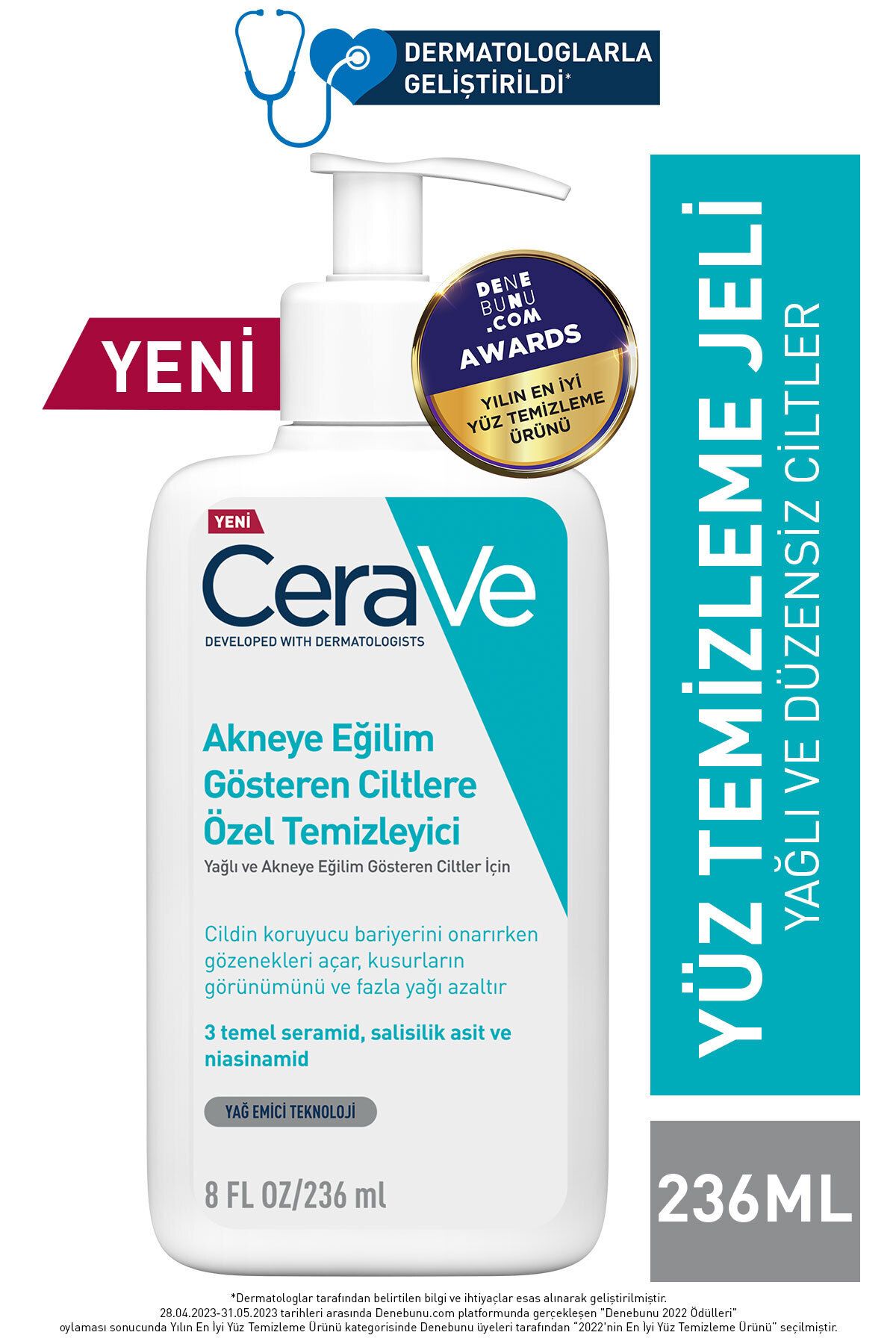 CeraVe Yağlı Ve Düzensiz Cilter Için Yüz Temizleme Jeli 236 ml