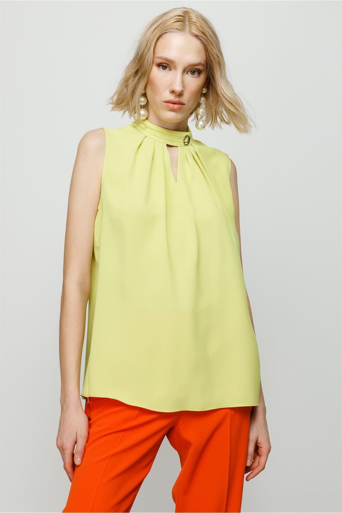 Moda İlgi-Modailgi Collar Accessory Sleeveless Blouse Acid 3