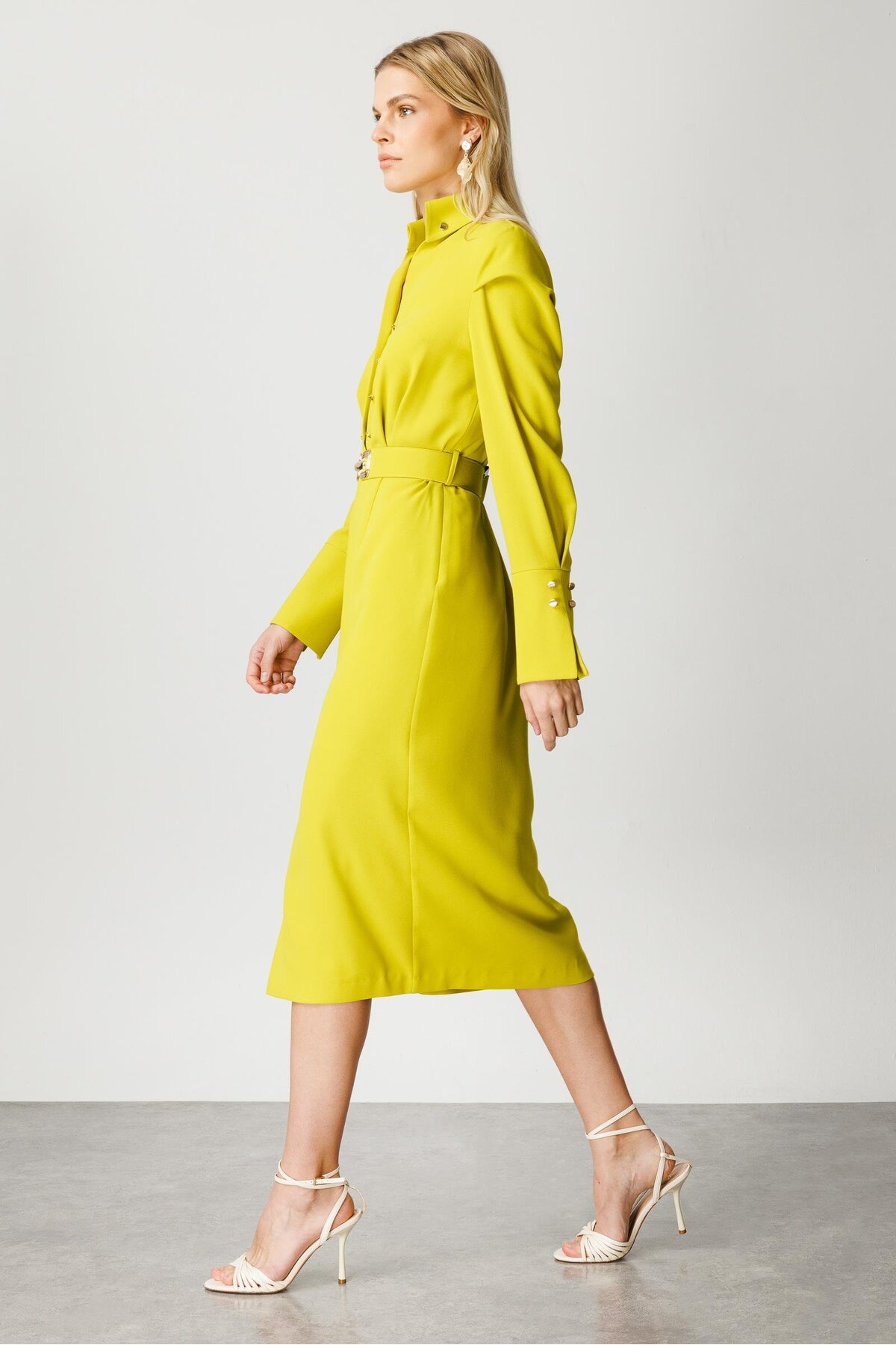 Moda İlgi  Modailgi Gömlek Yakalı Önden Yırtmaçlı Midi Boy Elbise Asit - Görsel 2