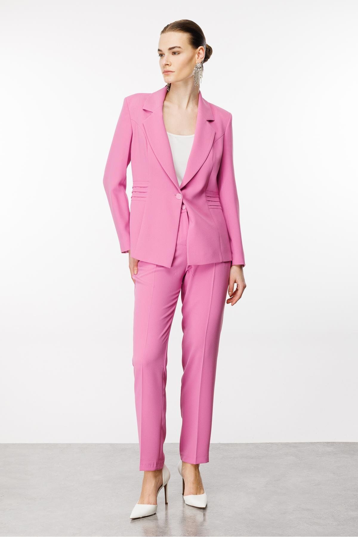 Moda İlgi-Pink Modailgi Cup Ribbed Detailed Half Lined Single Button Jacket 2