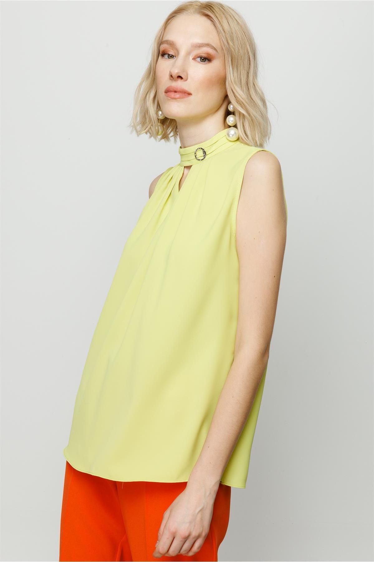 Moda İlgi-Modailgi Collar Accessory Sleeveless Blouse Acid 7