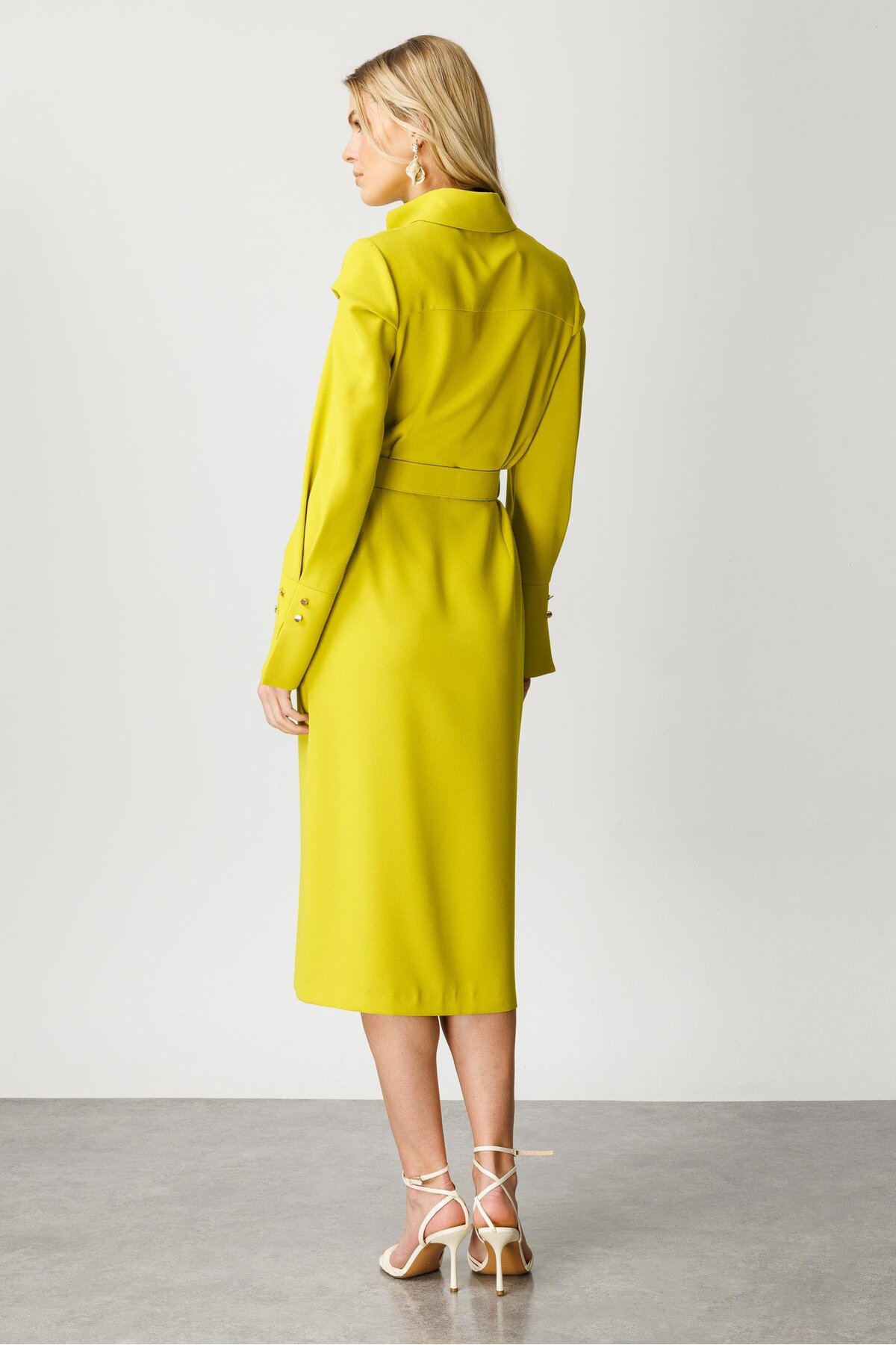 Moda İlgi  Modailgi Gömlek Yakalı Önden Yırtmaçlı Midi Boy Elbise Asit - Görsel 7