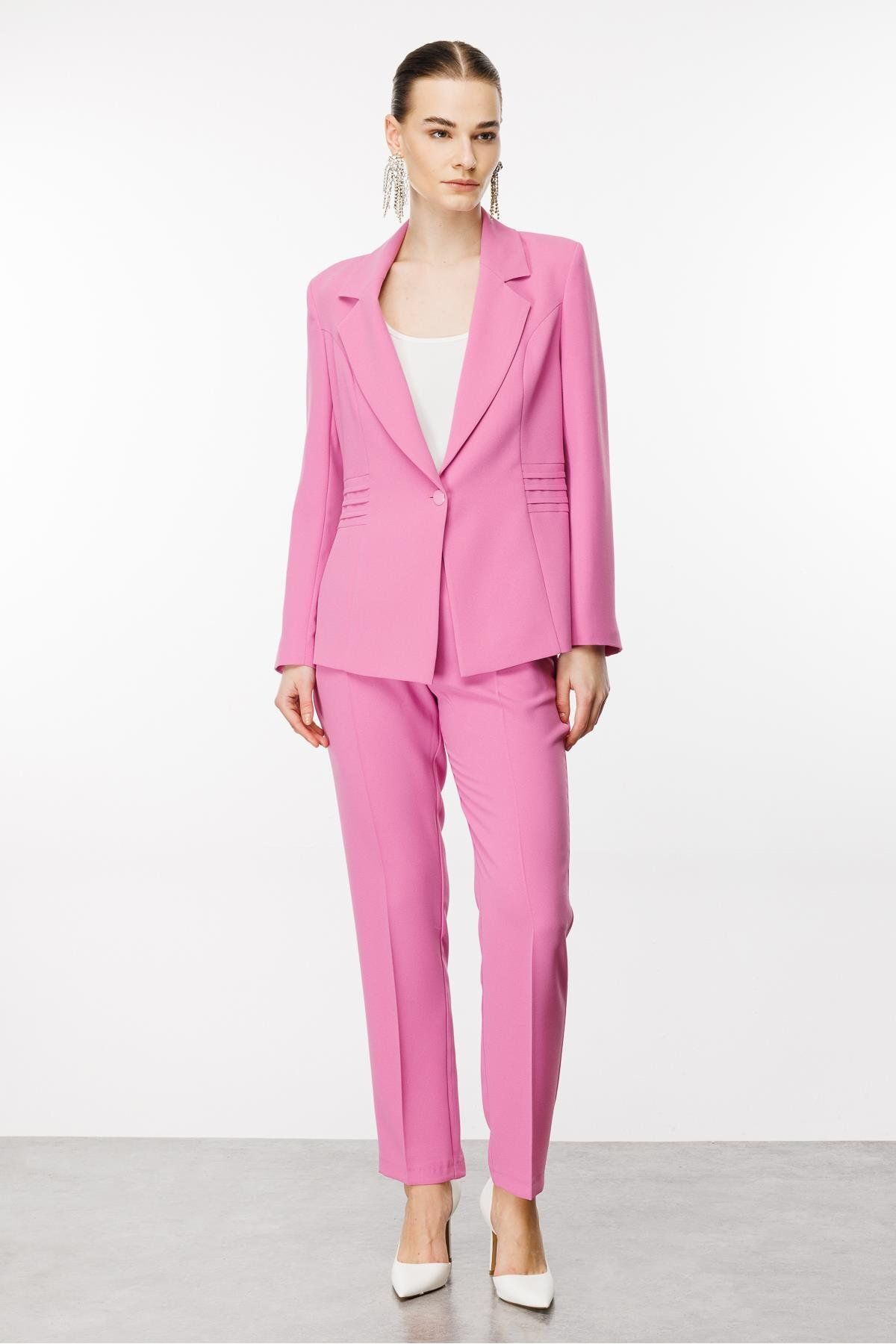 Moda İlgi-Pink Modailgi Cup Ribbed Detailed Half Lined Single Button Jacket 3