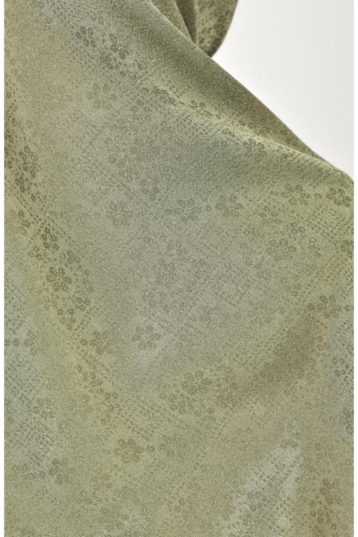 BURDEN IPEK-120 cm Khaki Scarf - Large Size Flower Pattern 3