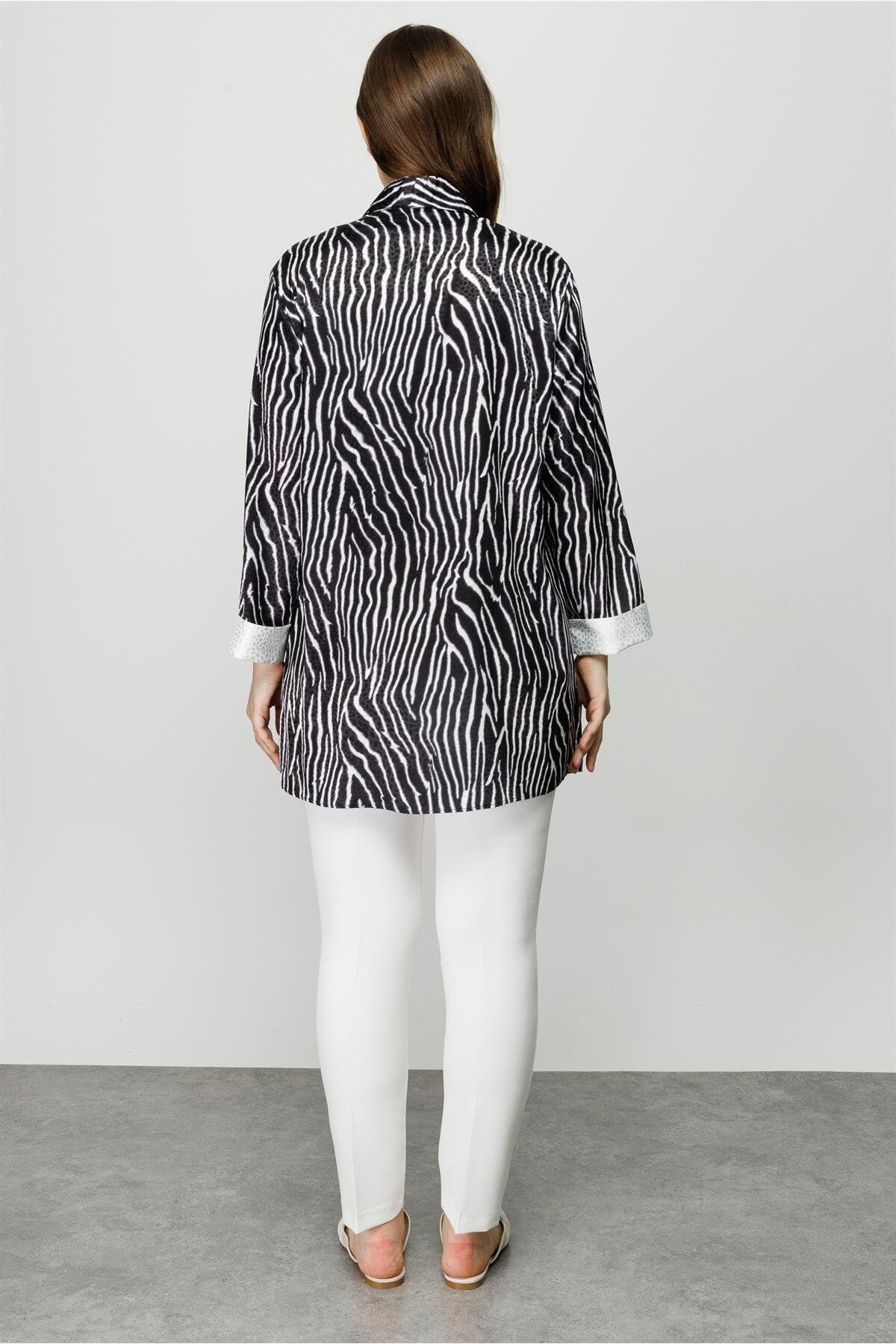 Moda İlgi-Modailgi Zebra Pattern Double Short Tunic Black 6