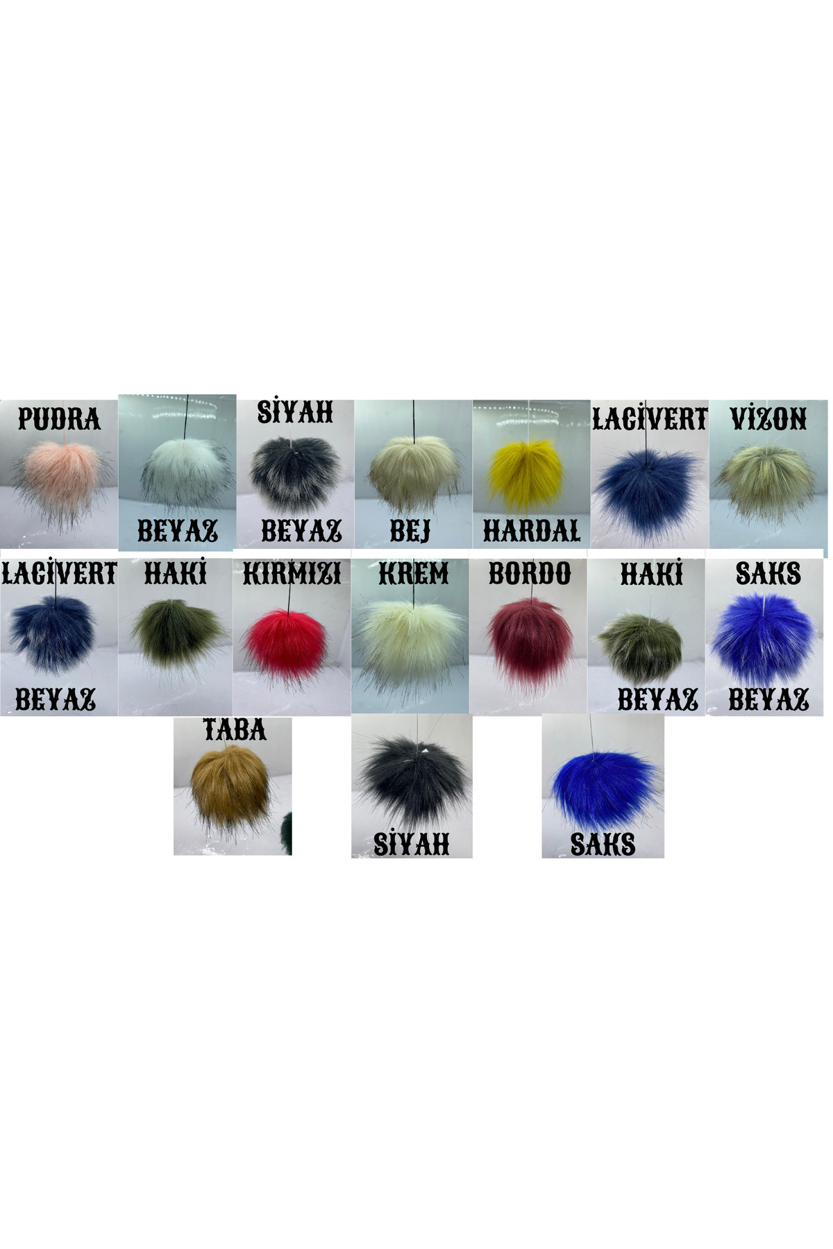 sç Saraçoğlu Çanta-7cm Decoration Accessory - Plush Pompom Scarf Beanie Bag, Pack of 10 with String, Saxe Blue 3