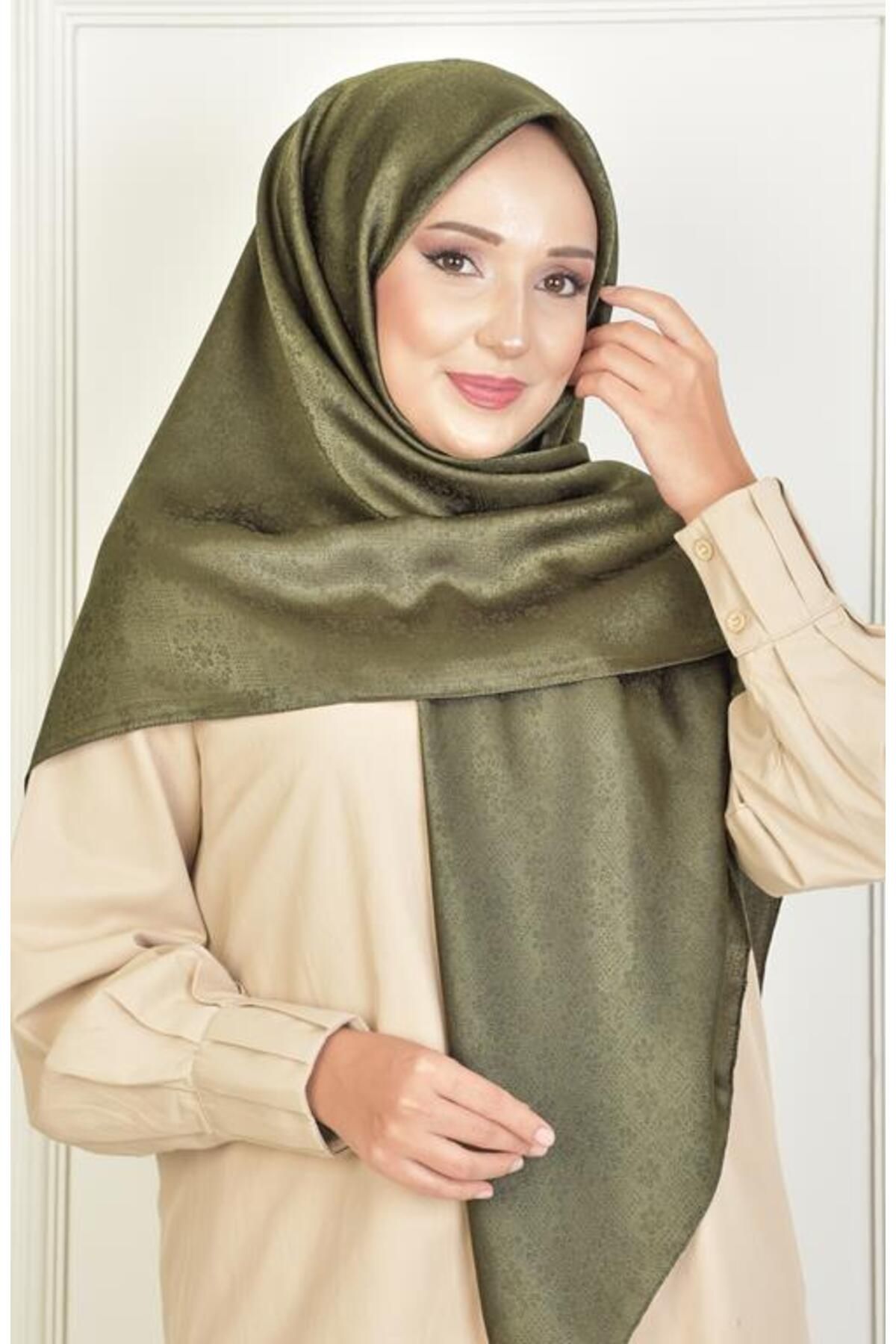 BURDEN IPEK-120 cm Khaki Scarf - Large Size Flower Pattern 1