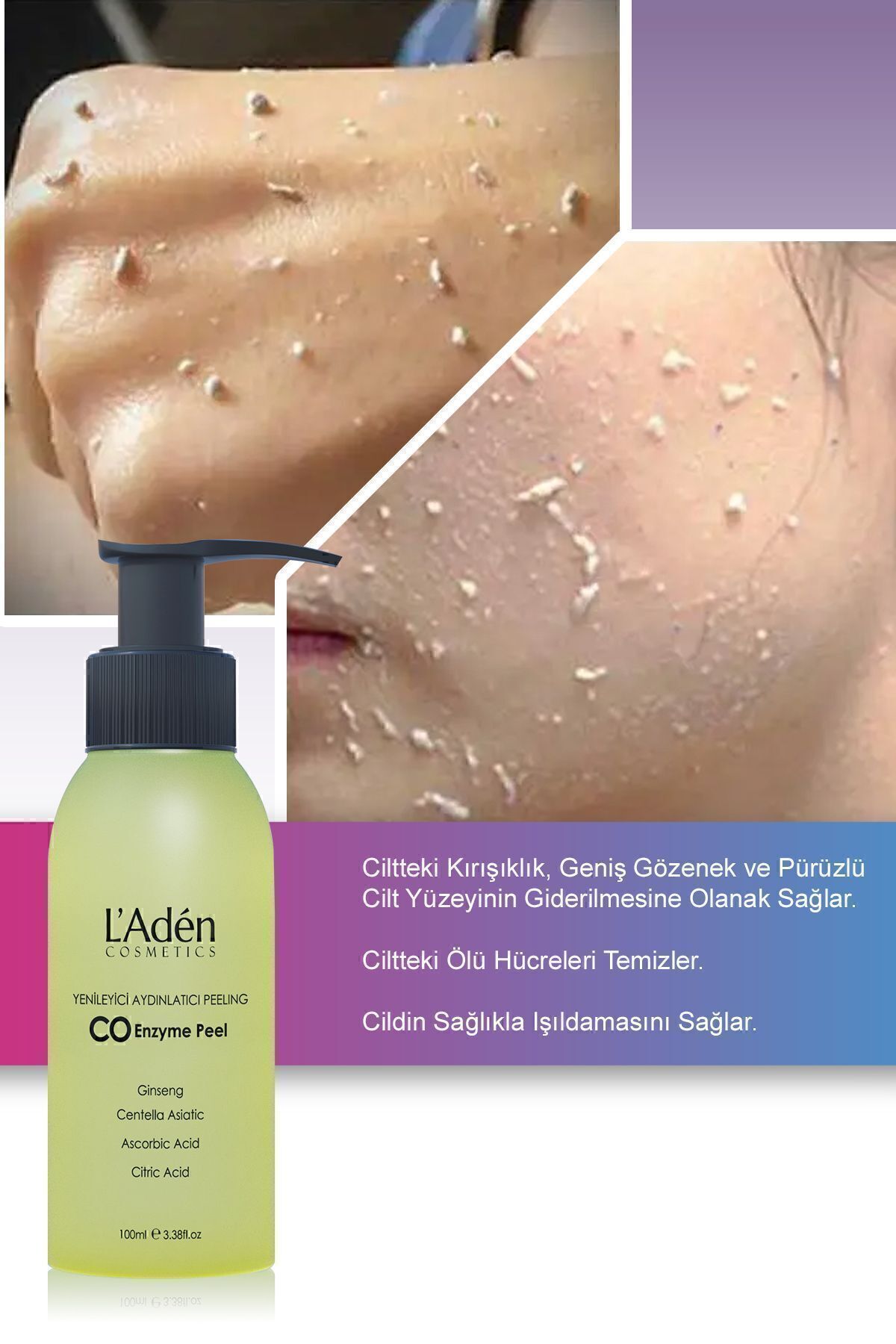 L'Aden Cosmetics Anında Soyucu Ginseng Peeling Ölü Deri Arındırıcı, Yenileyici, Aydınlatıcı Vücut, Yüz Peelingi