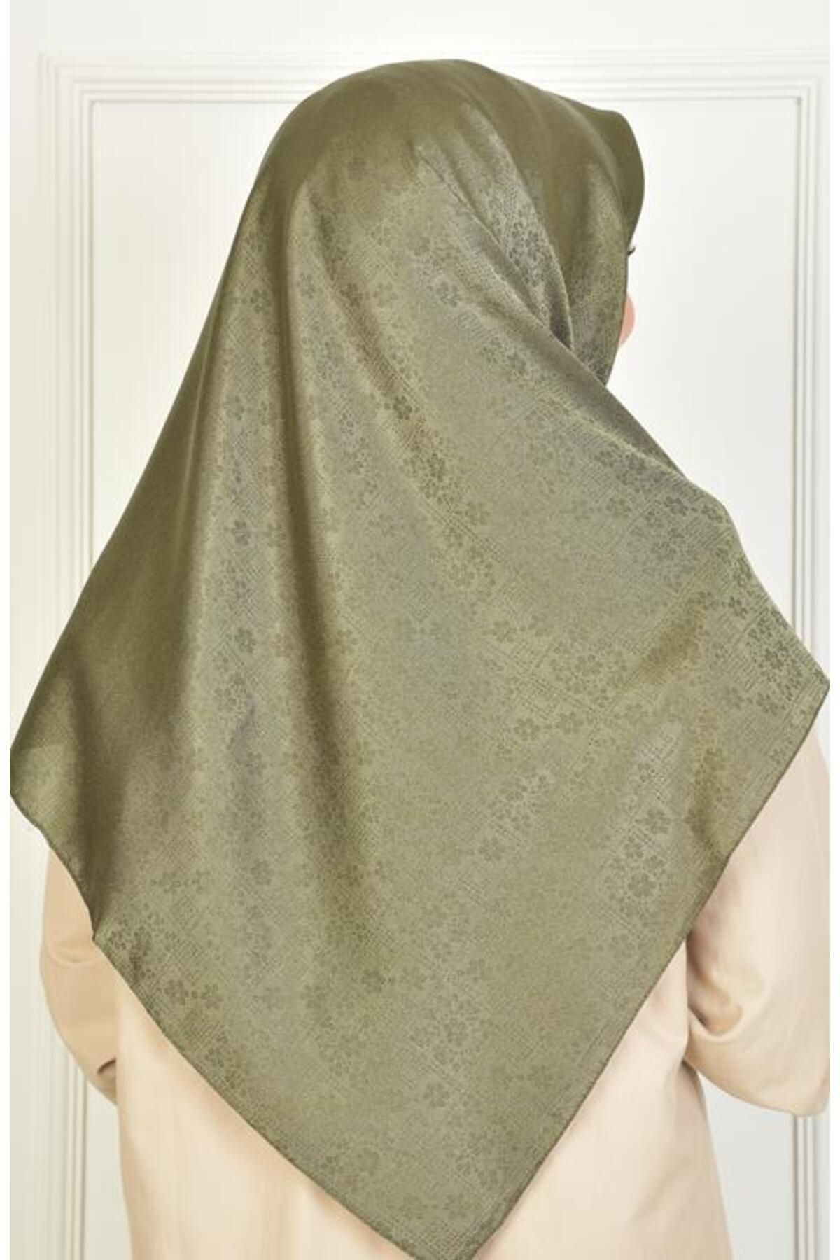 BURDEN IPEK-120 cm Khaki Scarf - Large Size Flower Pattern 4