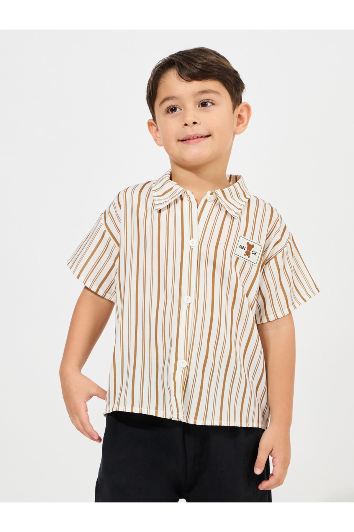 Styli-Stripe Bear Patch Shirt 1