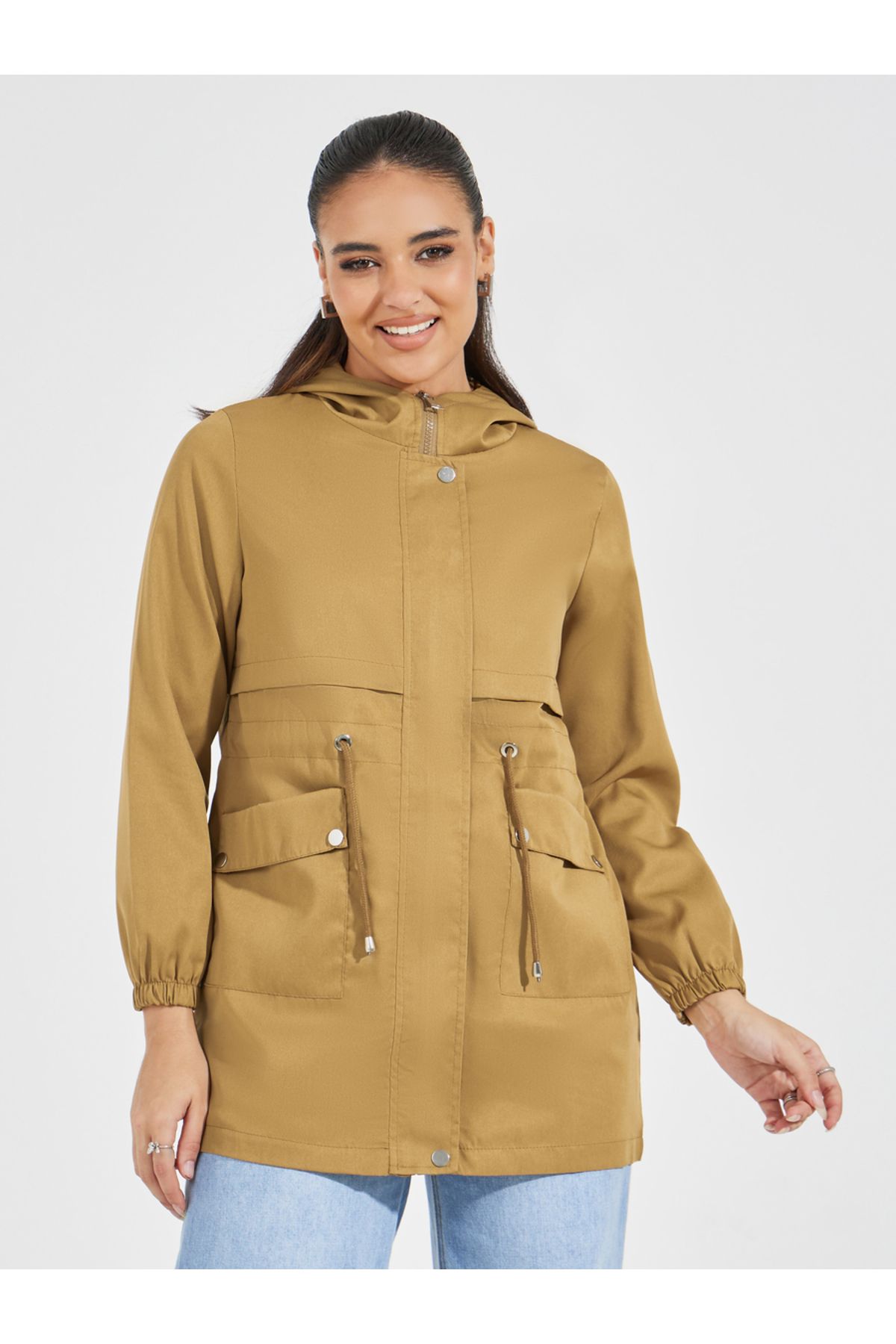 Styli-Regular Fit Longline Utility Jacket with String 3