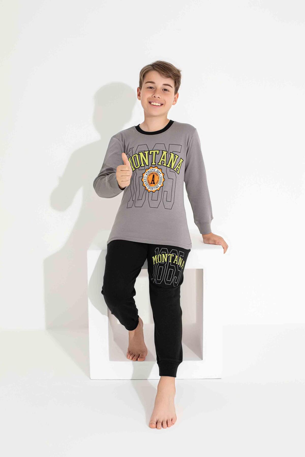 RAPAPA Erkek Çocuk İnterlok Pamuklu Pijama Takımı 7309-G fotoğrafı 4 (önizleme)