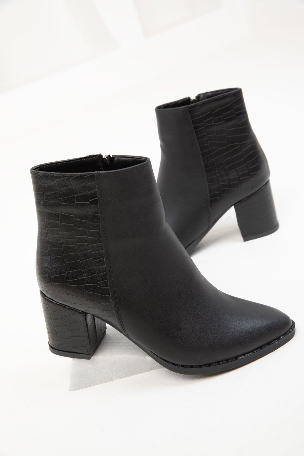 Siyah-Siyah Kroko Kadın Bot & Bootie 16560 - 4