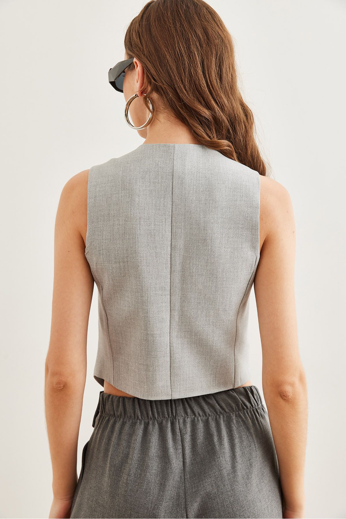 Olalook-Grau geräucherte Farbblock-gefütterte Premium-Weste für Damen YLK- 19000033 7