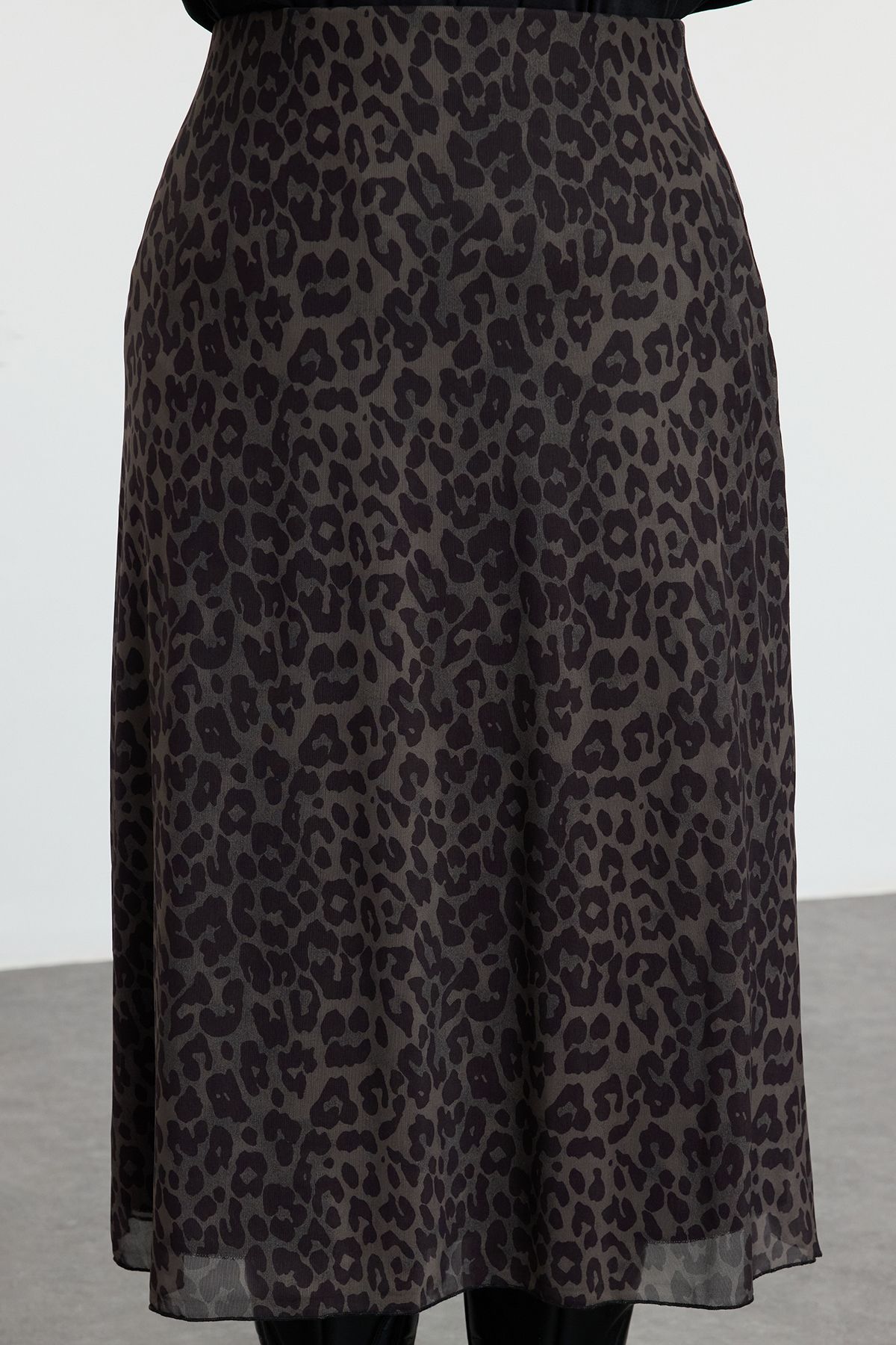 Trendyol Curve-Plus Size Khaki A-Line Leopard Print Tulle Skirt - Tbbaw25Az00006 9