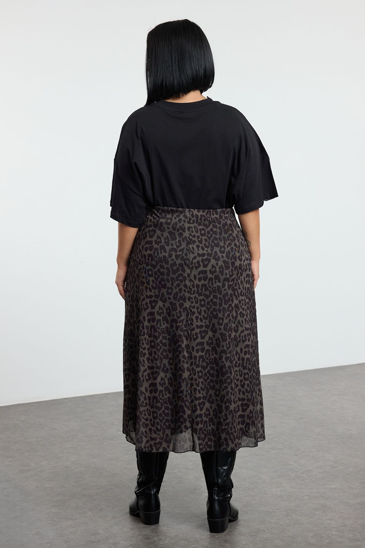 Trendyol Curve-Plus Size Khaki A-Line Leopard Print Tulle Skirt - Tbbaw25Az00006 10