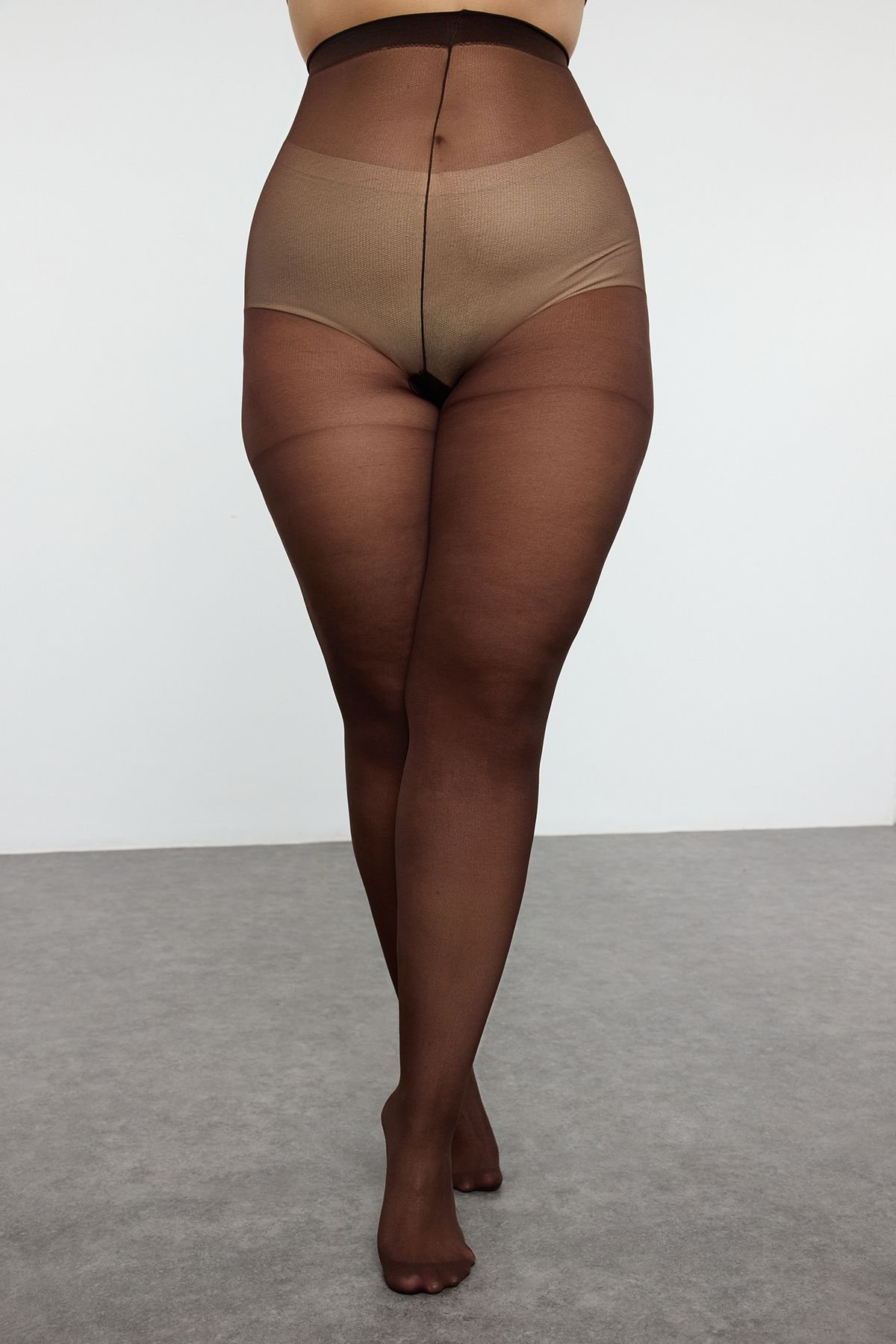Trendyol Curve-Strumpfhose in Übergröße 40 Den - Ecru und Braun 2er-Pack Tbbaw23kc00004 7