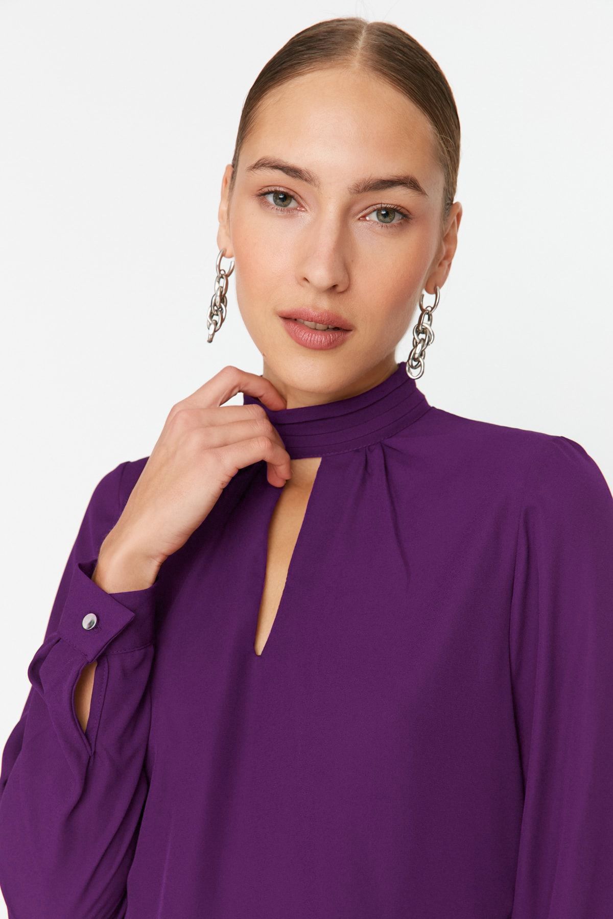 Trendyol Collection-Bluză țesută cu guler înalt prune TWOAW20BZ0462 3