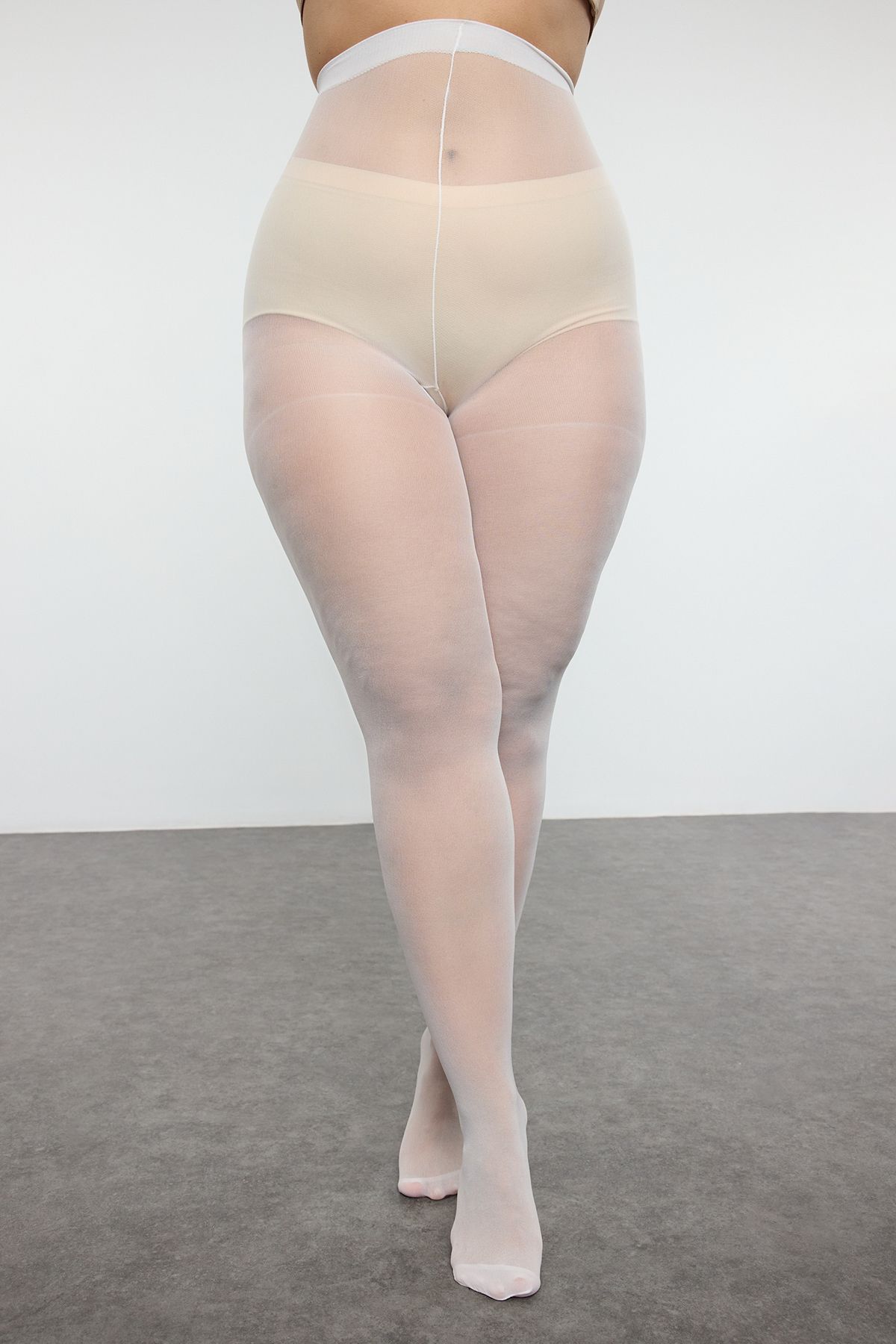 Trendyol Curve-Strumpfhose in Übergröße 40 Den - Ecru und Braun 2er-Pack Tbbaw23kc00004 4
