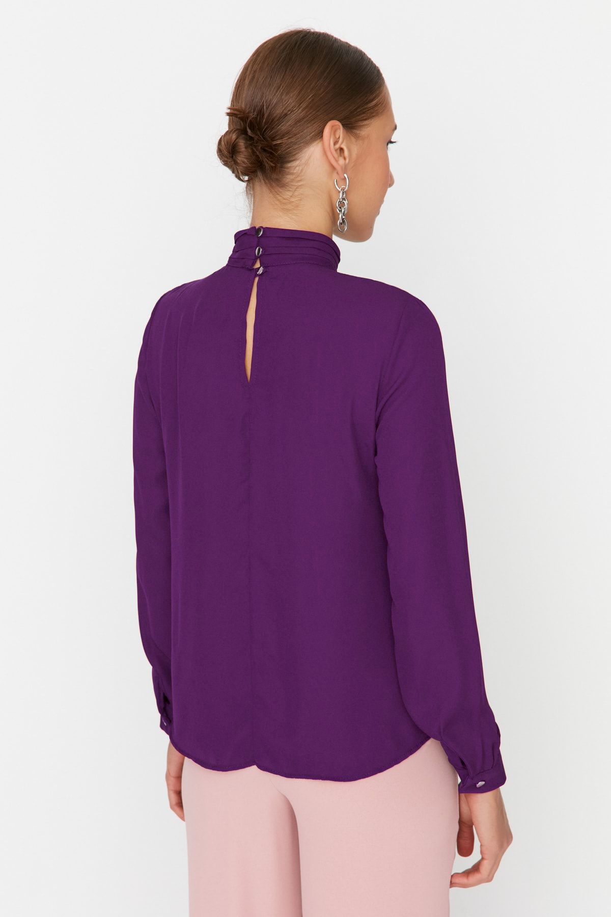 Trendyol Collection-Bluză țesută cu guler înalt prune TWOAW20BZ0462 5