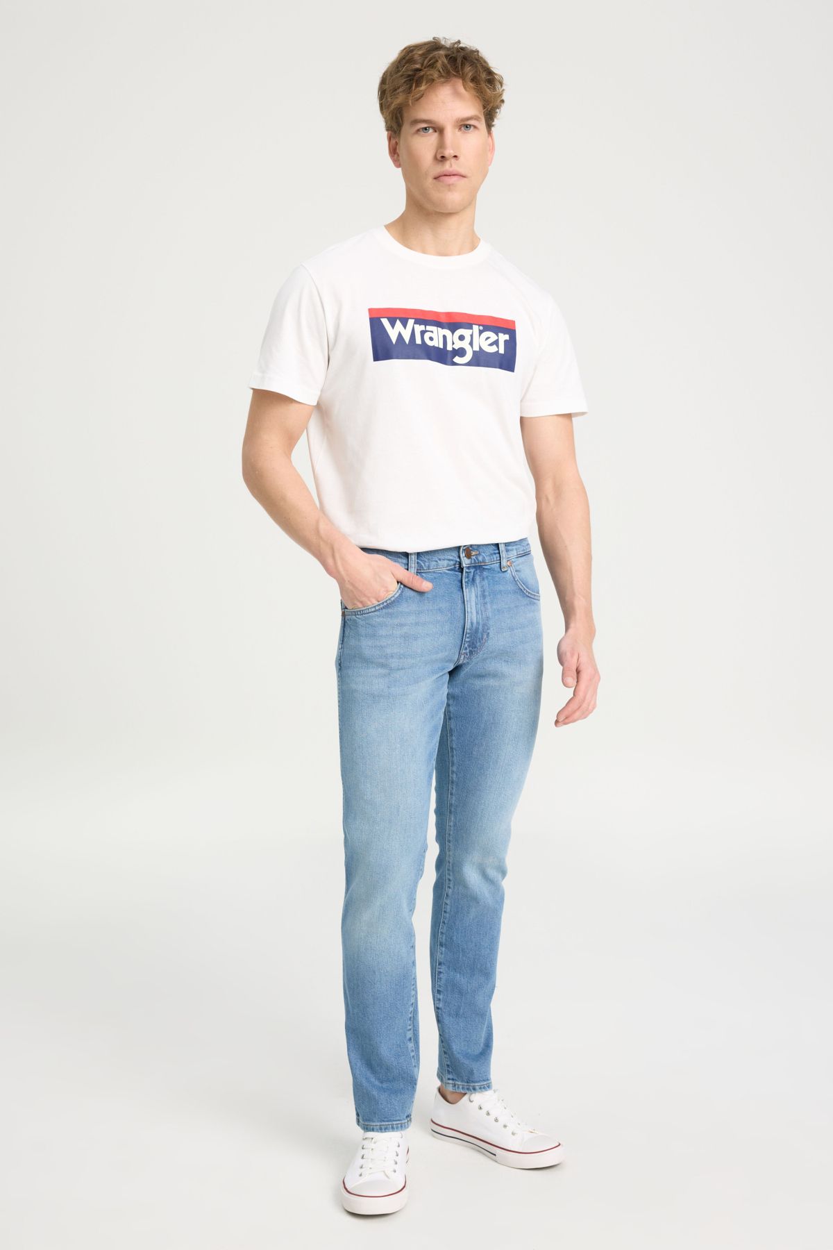 شلوار جین منعطف مردانه لارستون باریک کمر معمولی آبی روشن Wrangler