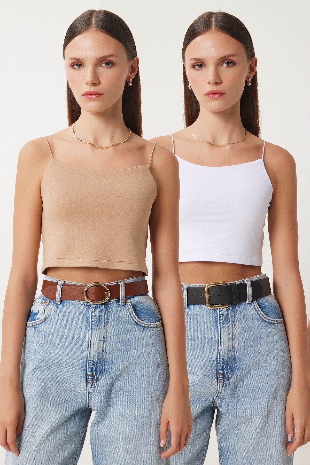Happiness İstanbul Gorset Damski Z Dzianiny Mink White Rope Strap 2 Piece Pack Di00007 Kobieta - 40