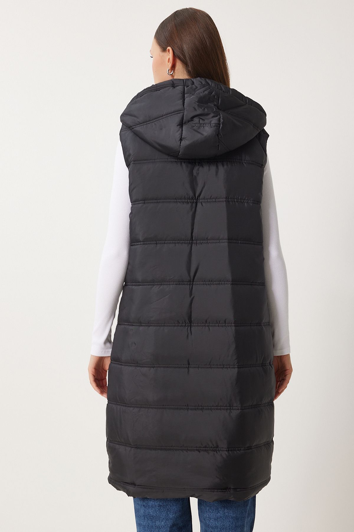 Happiness İstanbul-Schwarze, ärmellose Pufferweste mit Kapuze für Damen DD01010 7