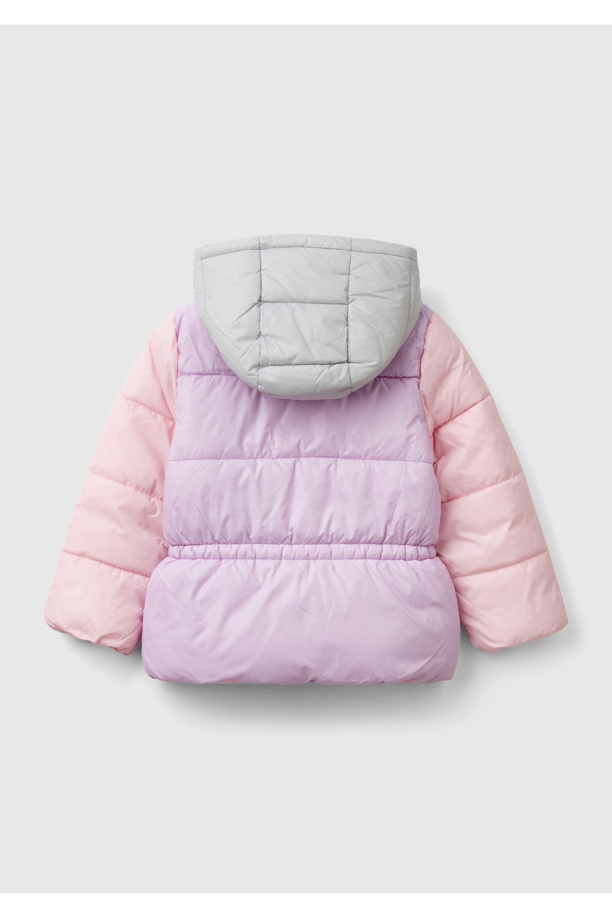 United Colors of Benetton-Lilac Mix Girl's Coat - Left Chest Logo Embroidered, Elastic Waist and Hood 2