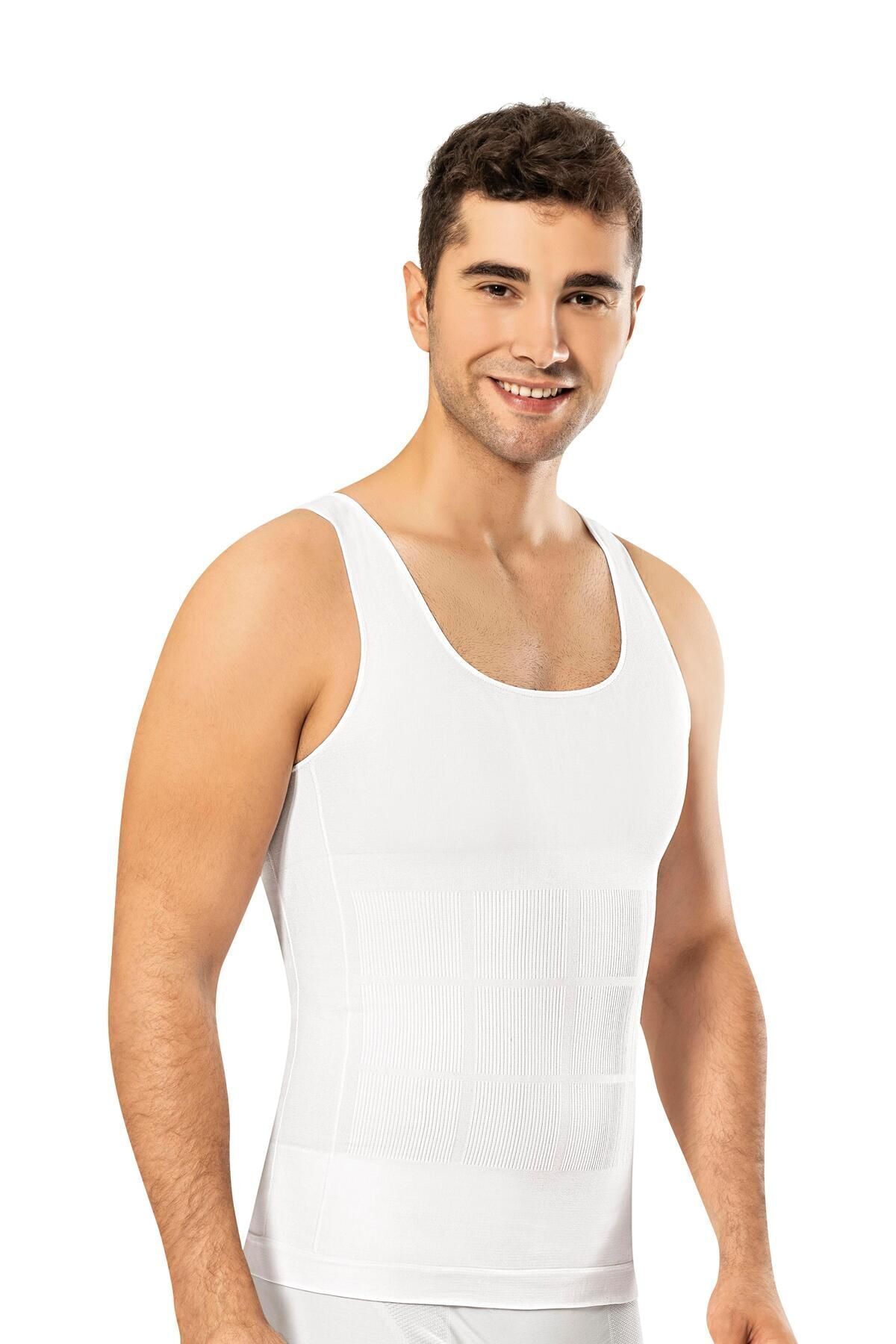 AboutThePerfect Erkek Toparlayıcı Korse Atlet, Hafif ve Rahat, Beyaz, Konforlu Tasarım