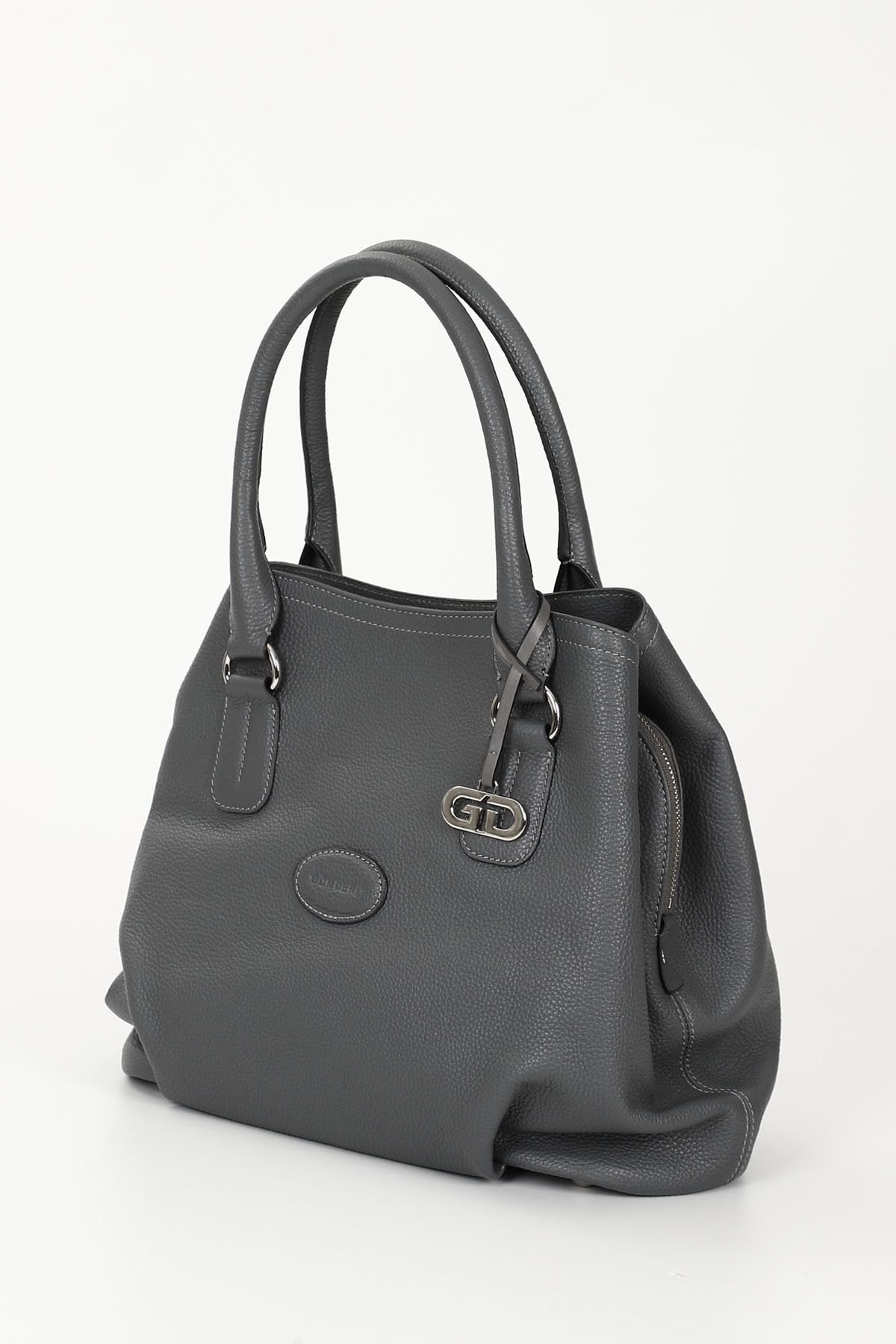 GÖNDERİ(R)-GRAY FLOTER Gön Platinum Genuine Leather Large Size Women's Shoulder and Hand Bag B8392 4