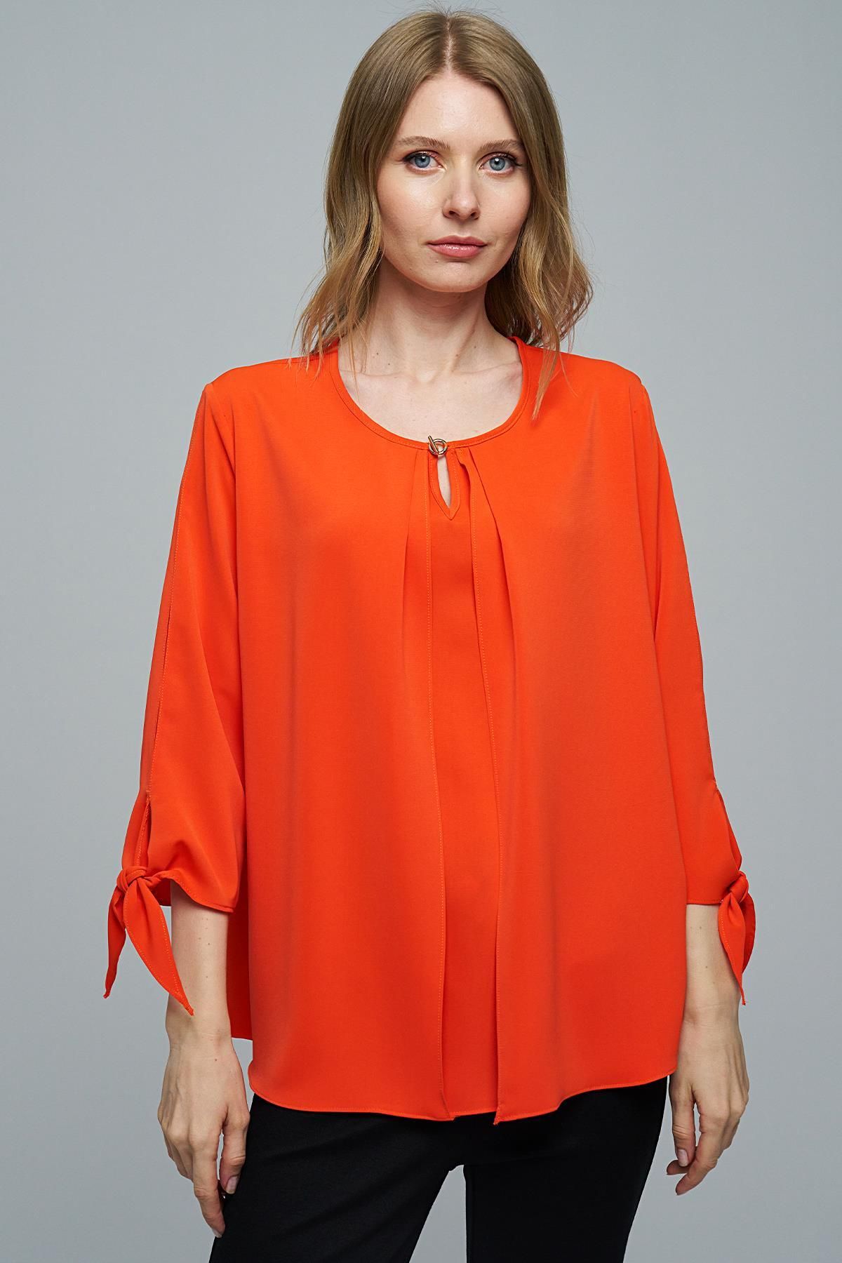 Journey-Blouse-O Neck, Front Pleat Detail, Sleeve Tie 2