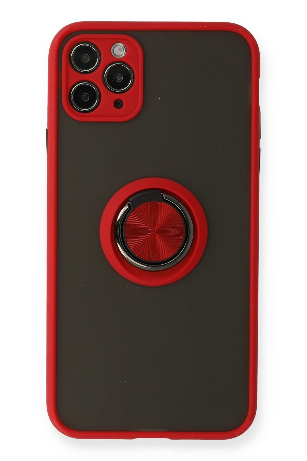 NewFace iPhone 11 Pro Max Kılıf uyumlu  Montreal Yüzüklü Silikon Kapak - Kırmızı ZRNET