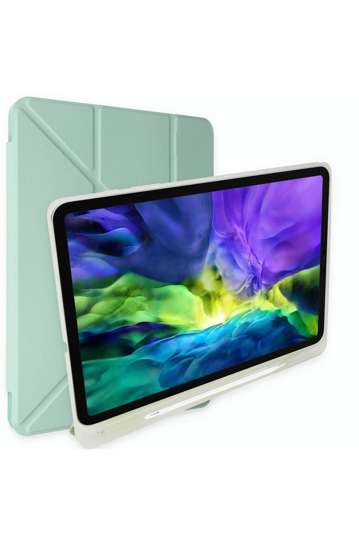 NewFace Samsung Galaxy T737 Tab S7 FE 12.4 Kılıf Kalemlikli Mars Tablet Kılıfı - Açık Yeşil GLSTD
