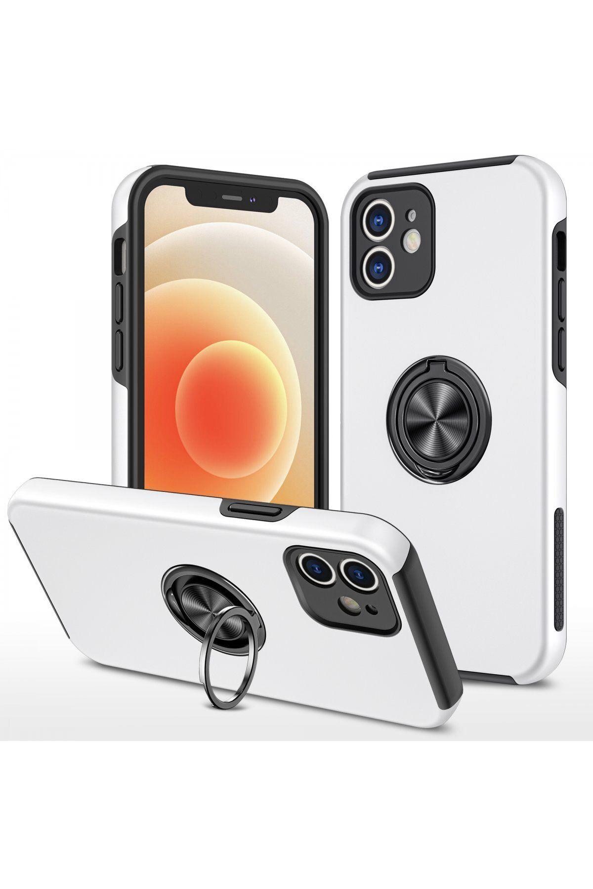 NewFace iPhone 12 Kılıf Elit Yüzüklü Kapak - Gümüş GLSTD