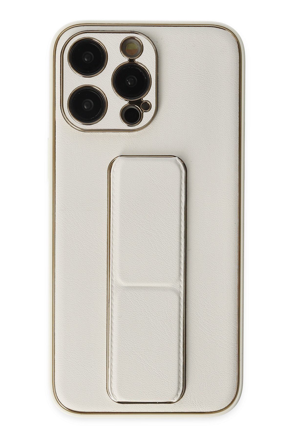 NewFace iPhone 13 Pro Max Kılıf Coco Deri Standlı Kapak - Beyaz GLSTD