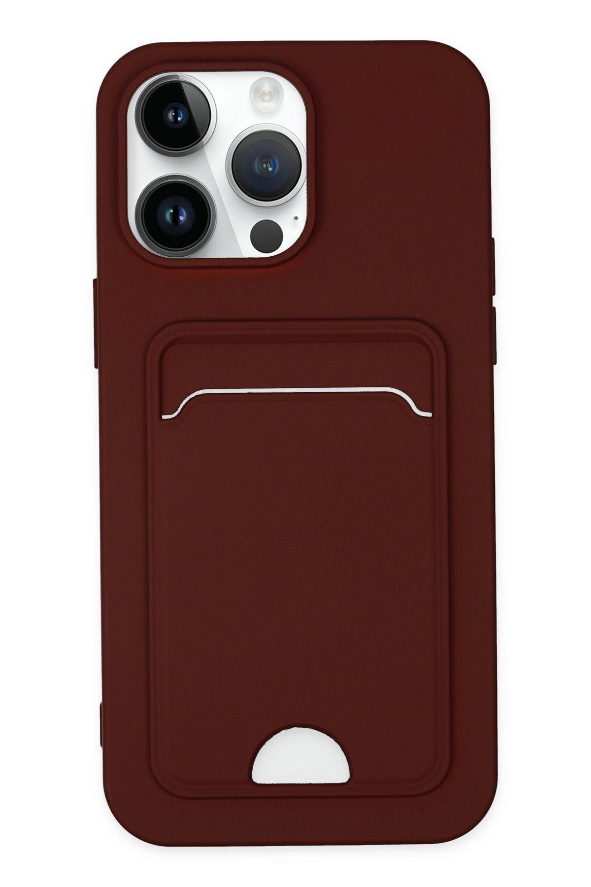 NewFace iPhone 14 Pro Kılıf Uyumlu  Kartvizitli Silikon - Bordo GLSTD