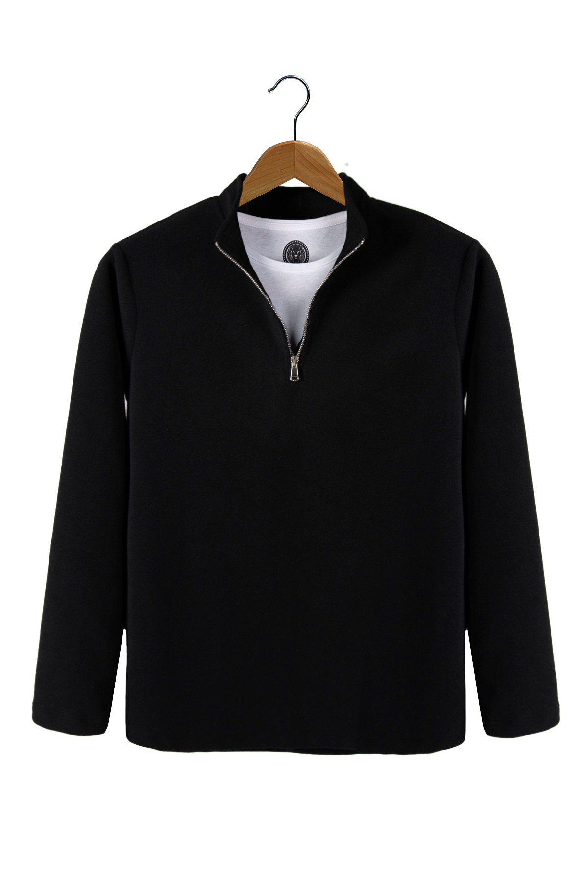 VEAVEN Siyah Yarım Fermuarlı Regular Kalıp Dik Yaka Polar Sweatshirt görsel 3