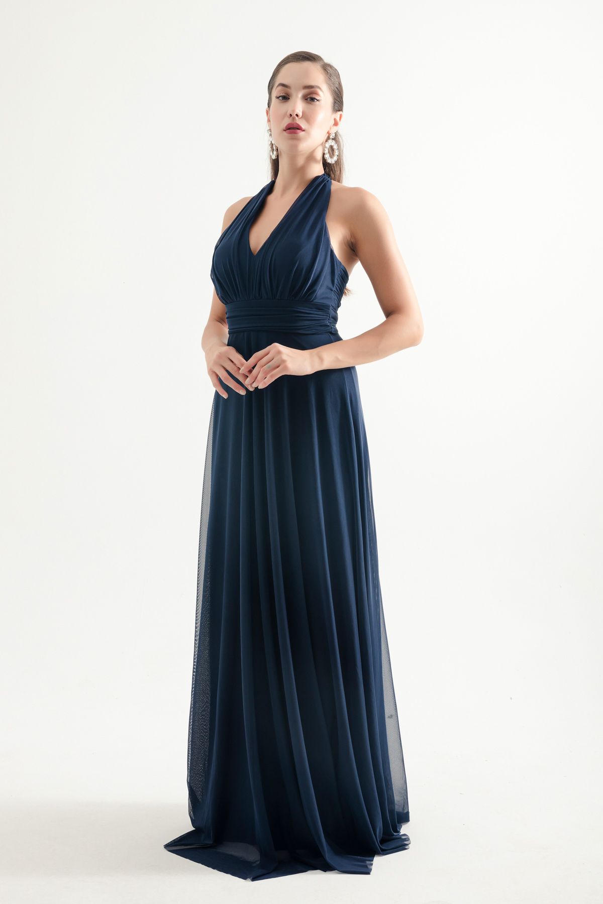 Lafaba-Marineblaues langes Abendkleid für Damen – Neckholder und rückenfrei 2