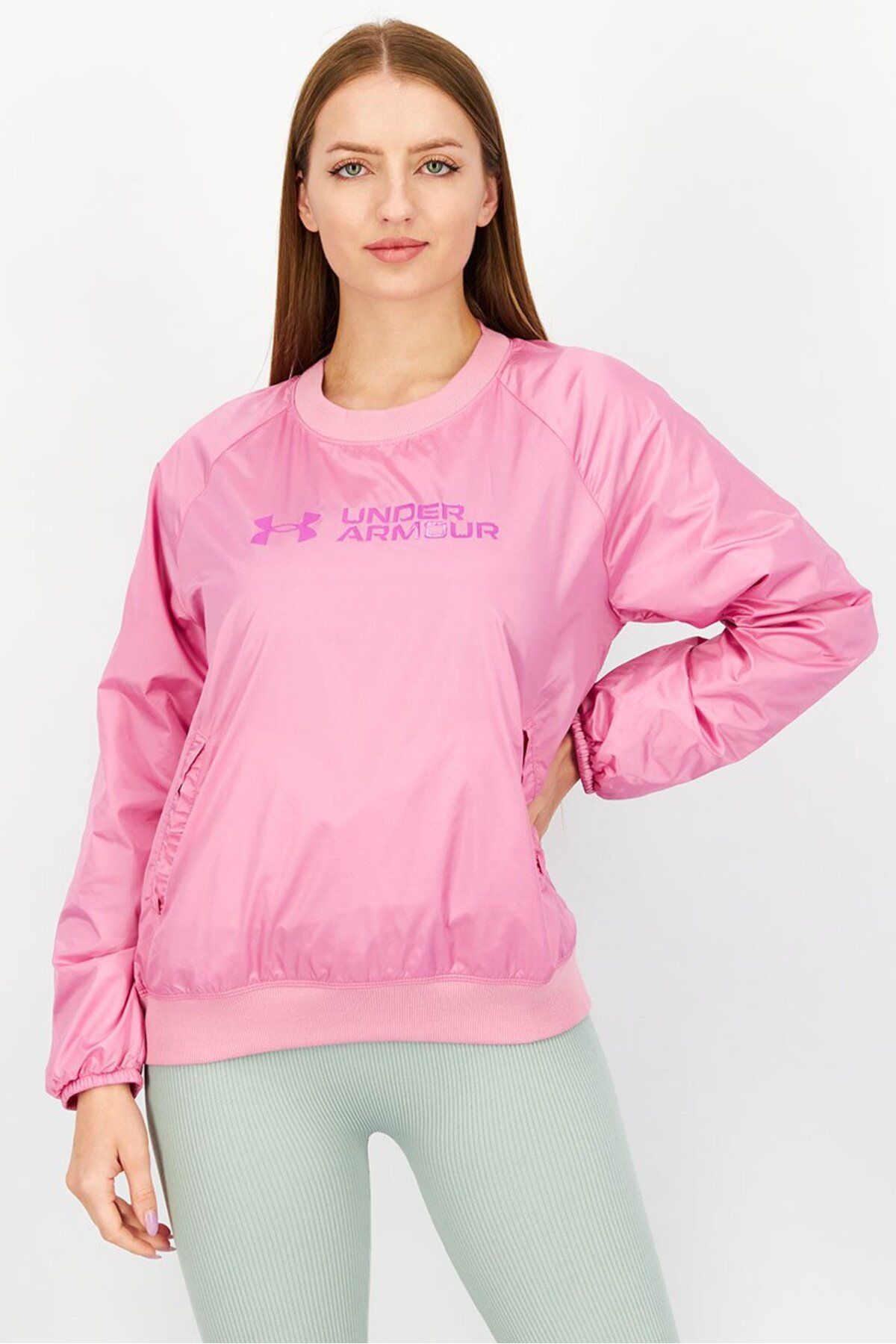 Under Armour-Women Sportswear Fit Round Neckline Long Sleeve Sweatshirt, Pink 1