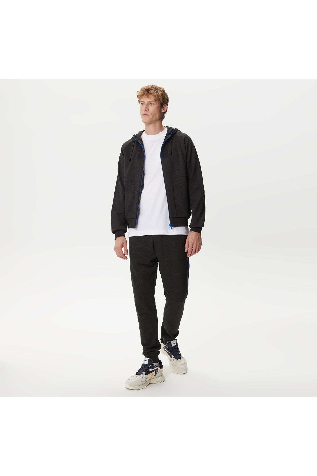 سویشرت مشکی مردانه سیاه بلوک کلاه براق Lacoste