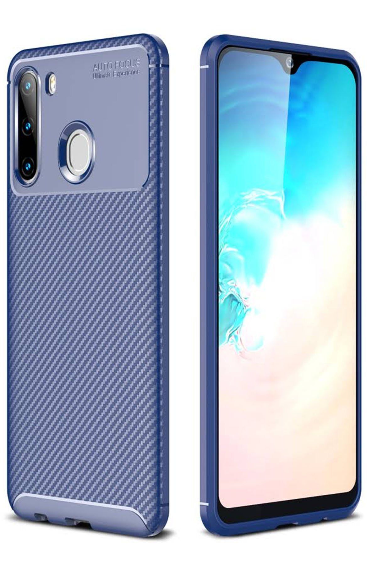 NewFace Samsung Galaxy A21 Kılıf Focus Karbon Silikon - Lacivert MRAYD