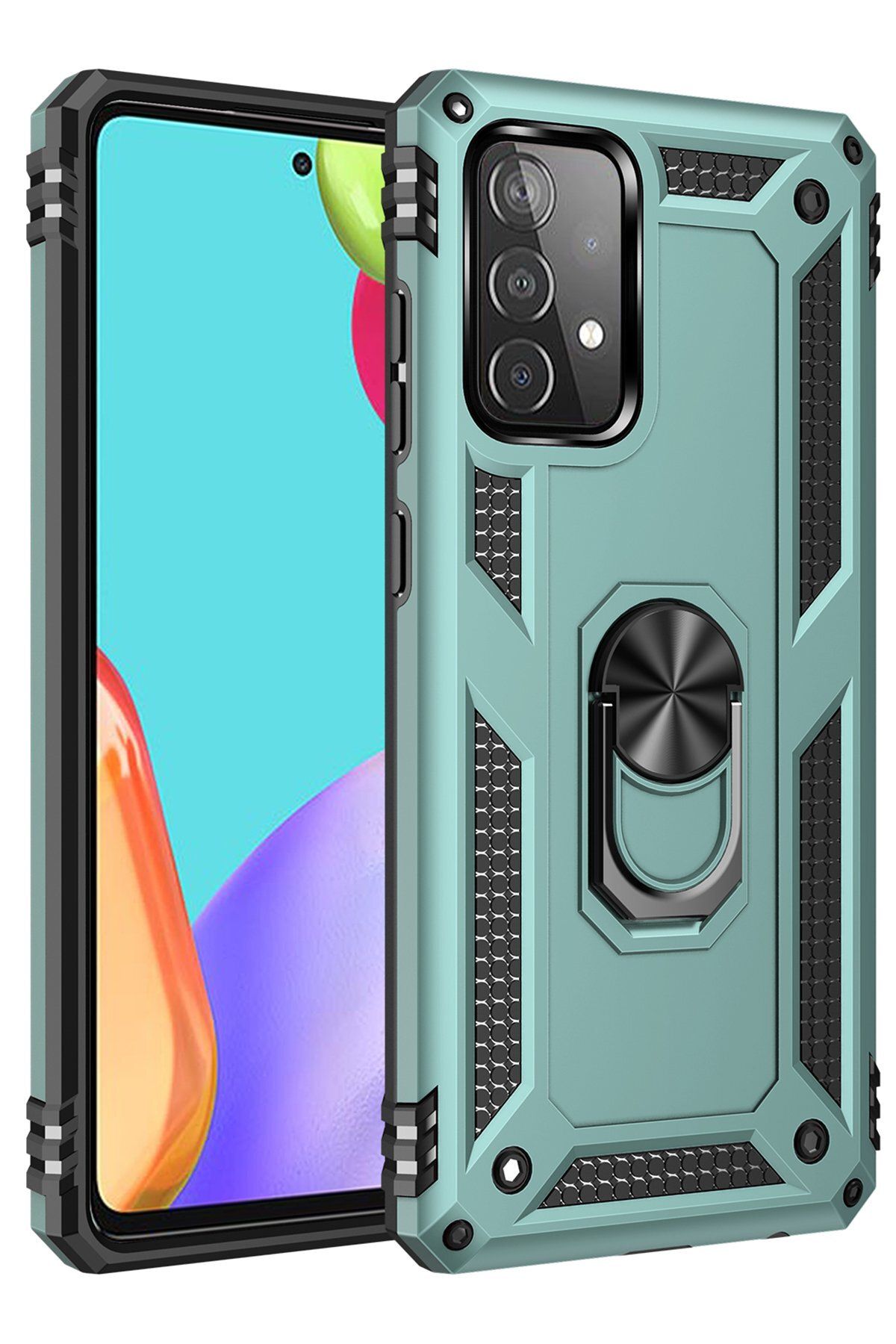 NewFace Samsung Galaxy A52S Kılıf Sofya Yüzüklü Silikon Kapak - Yeşil GLSTD