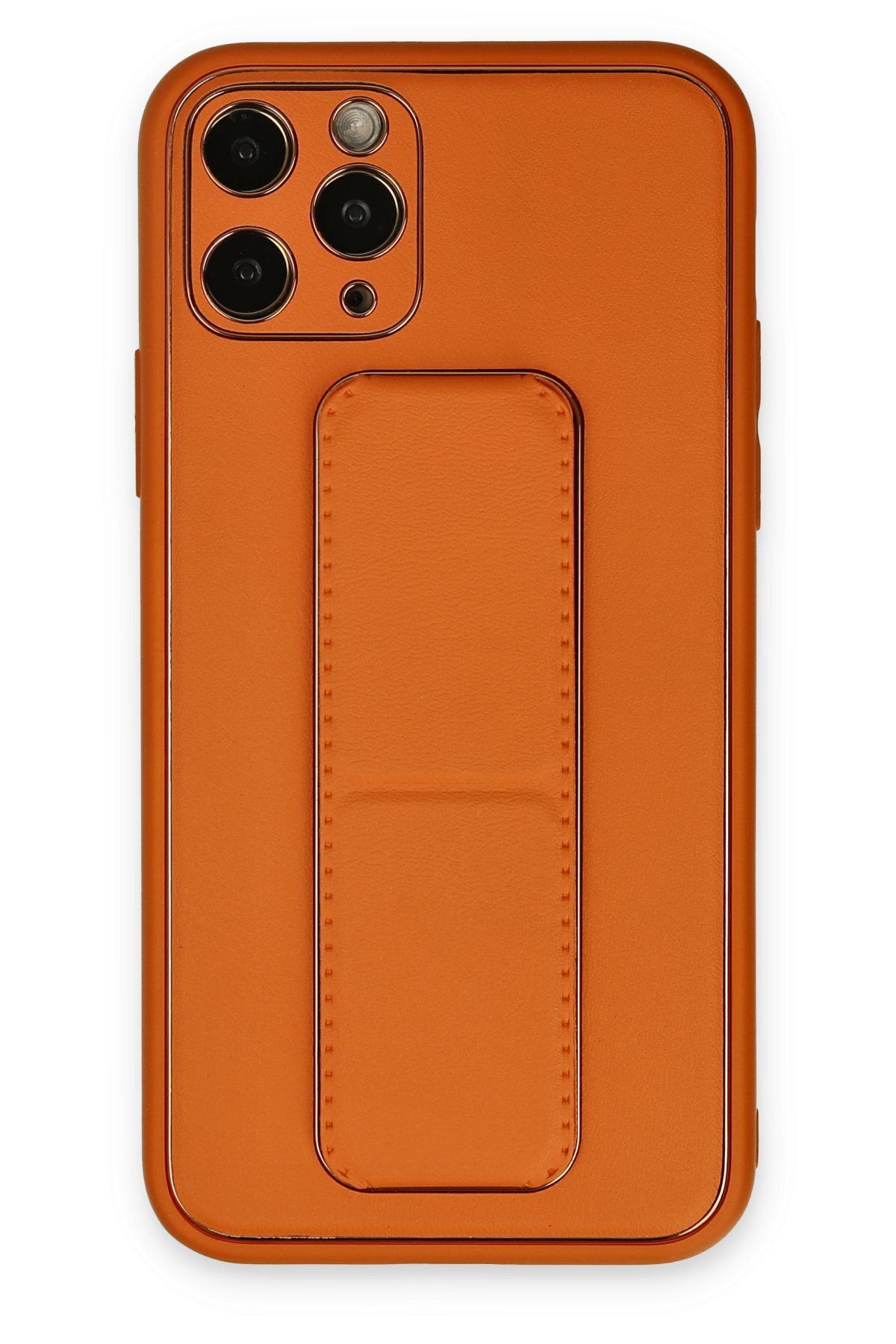 NewFace iPhone 11 Pro Max Kılıf Coco Deri Standlı Kapak - Turuncu MRAYD