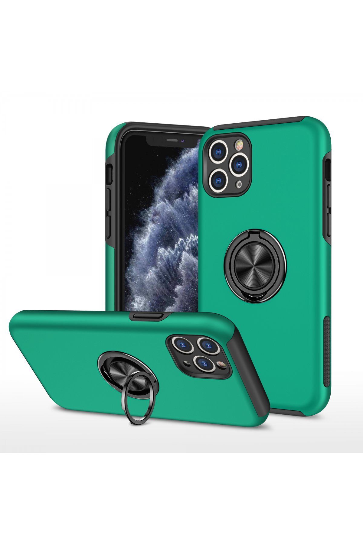 NewFace iPhone 11 Pro Kılıf Elit Yüzüklü Kapak - Yeşil MRAYD