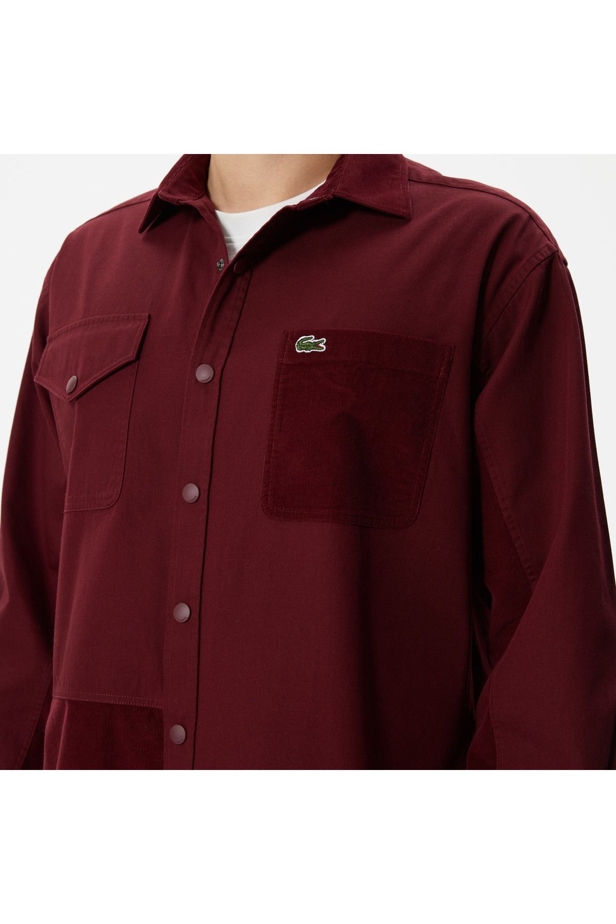 پیراهن / بلوز دکمه دار قرمز مردانه بلوک رنگی مناسب Lacoste